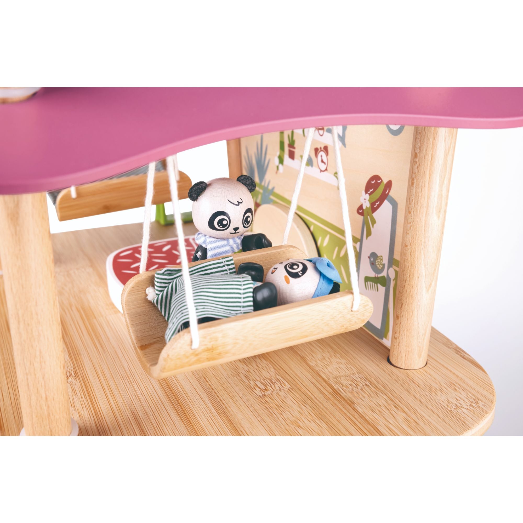 Hape Eco-Friendly 3-Level Green Planet Panda Bamboo Dollhouse Set