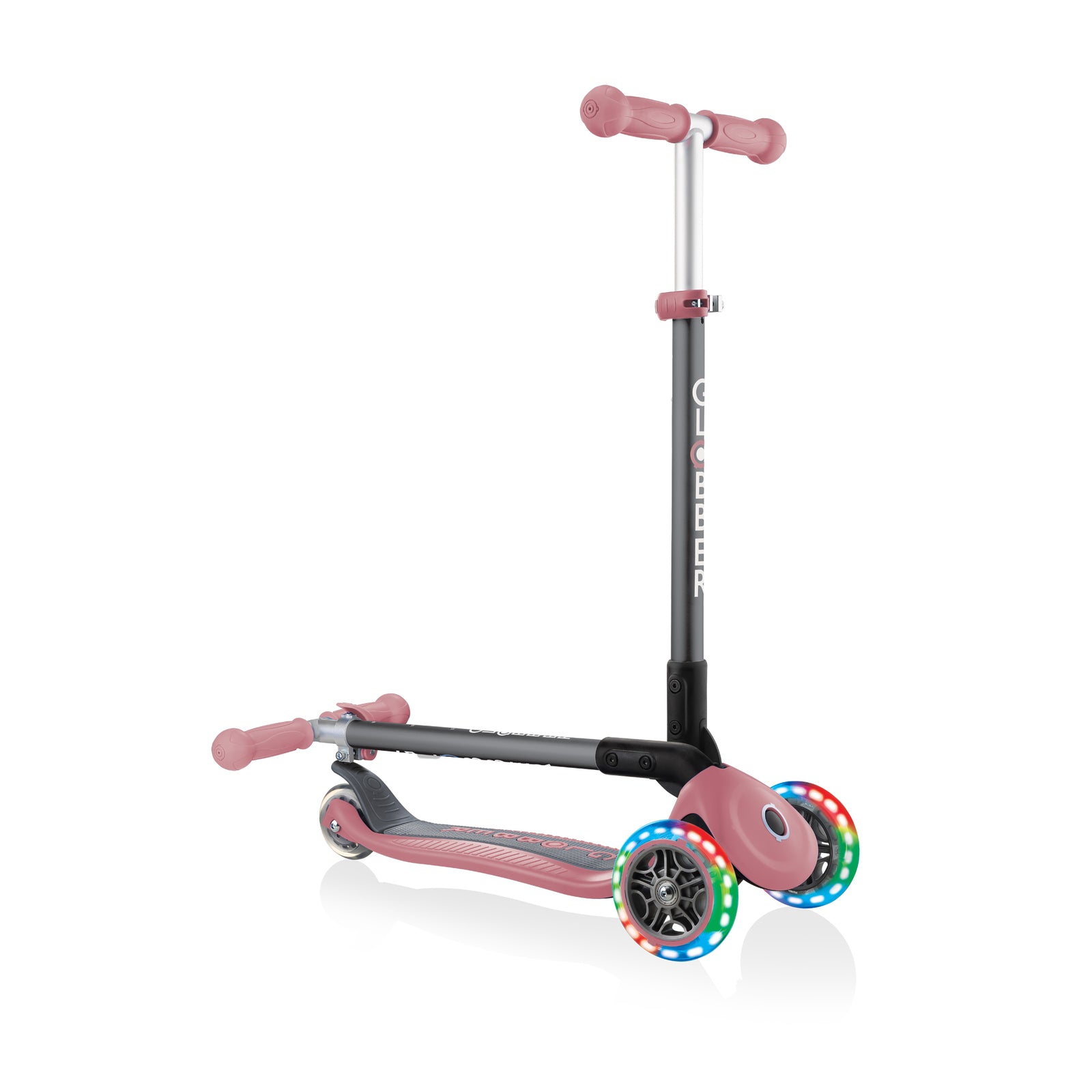 Globber Primo Foldable Lights Scooter in Trendy Deep Pastel Pink - Ideal for Kids