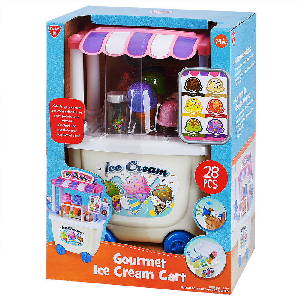 Playgo's 28-Piece Colorful Gourmet Ice Cream Cart for Kids