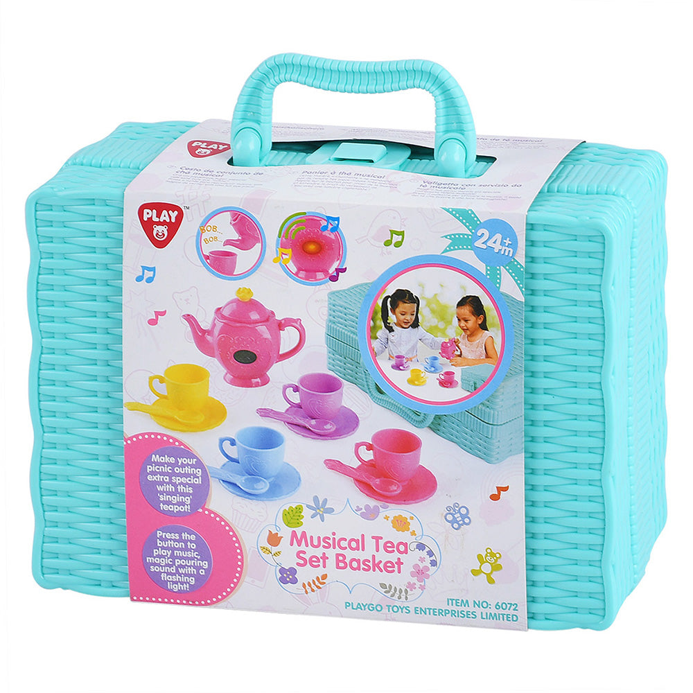 Hot! Playgo Battery-Operated Musical Tea Set Basket