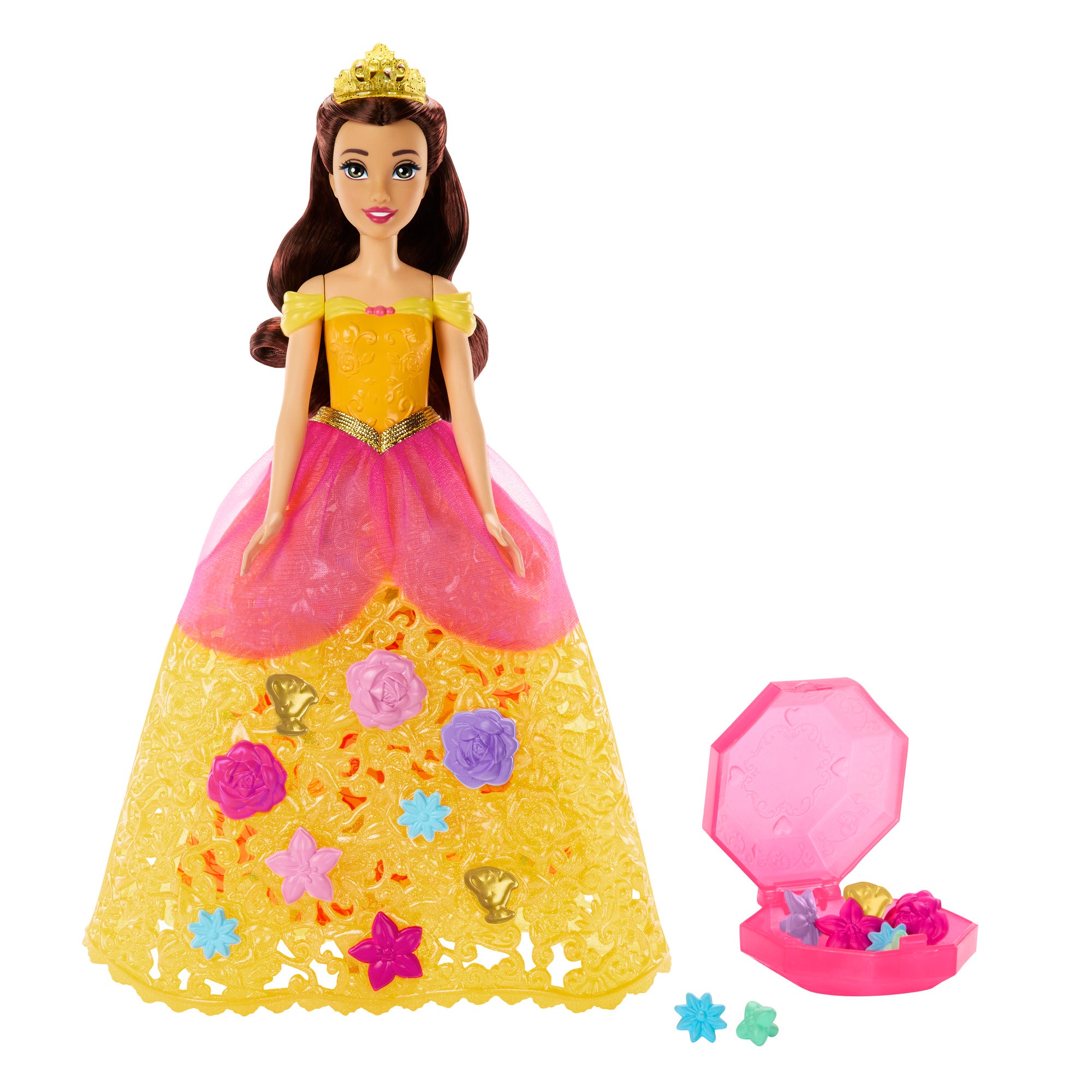 Disney Princess Belle Doll with Colorful Fashion Flower Accessories