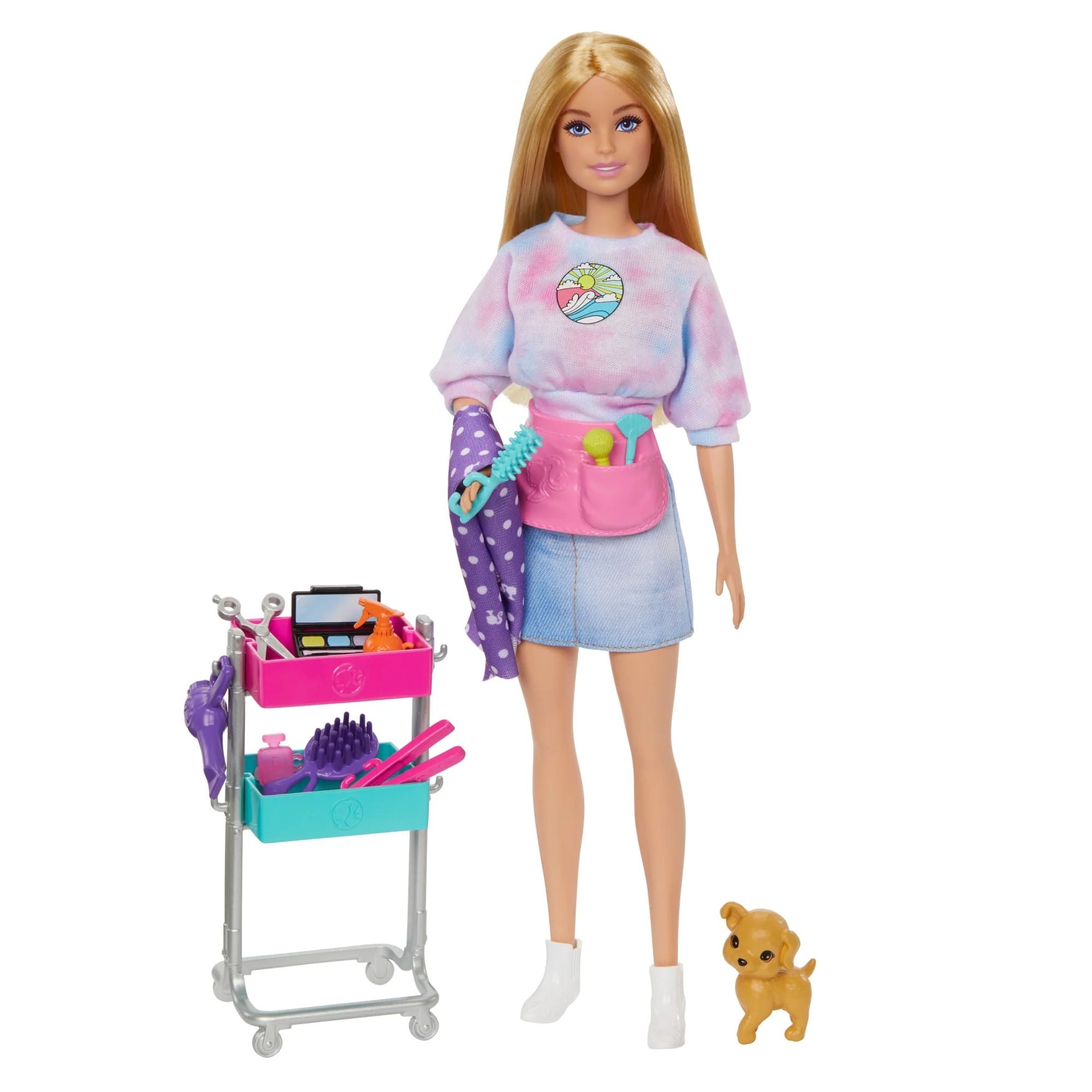 Hot Sale! Barbie Malibu Stylist Doll Playset with Puppy and Over 10 Accessories for Kids