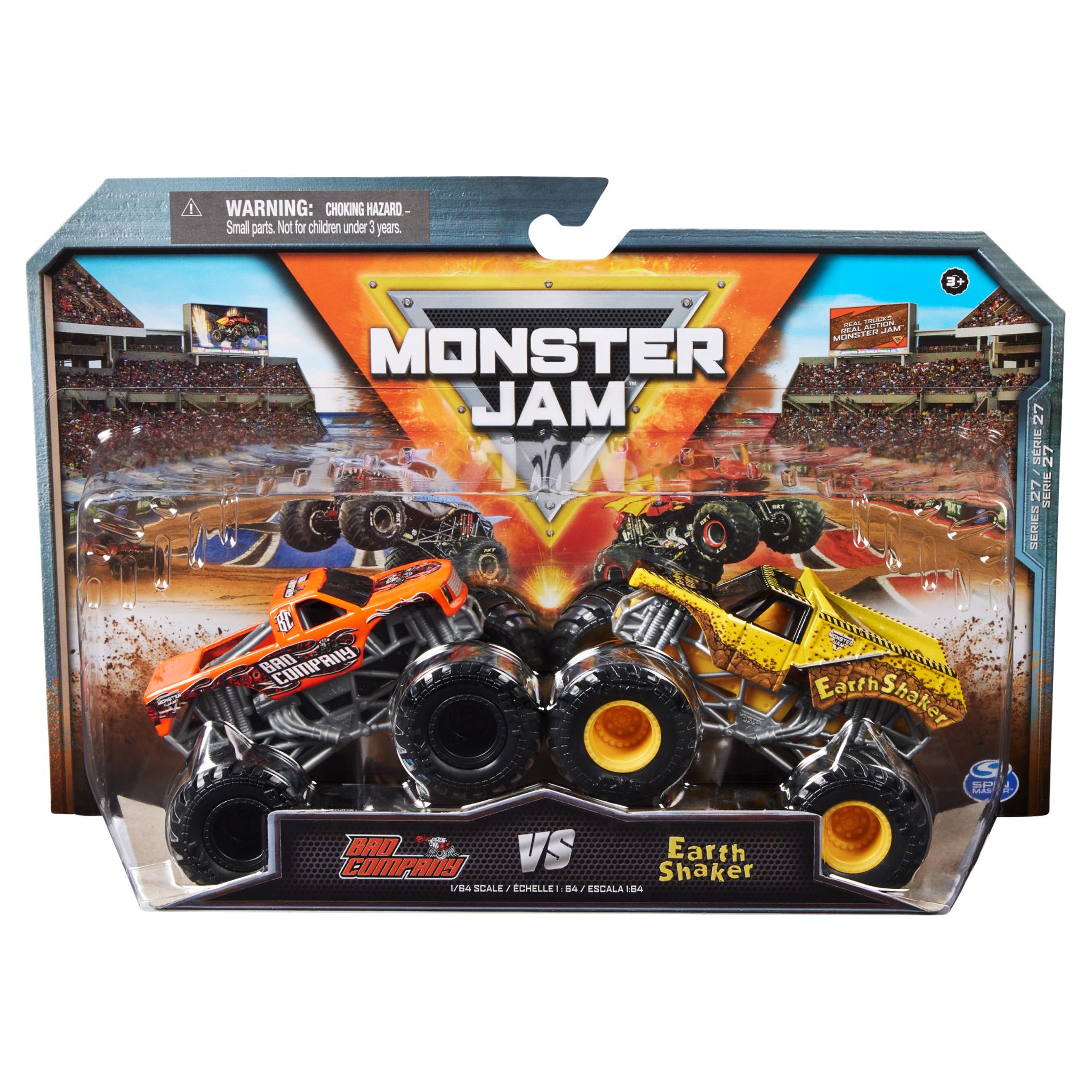 Hot Deal! Monster Jam 1:64 Scale Die - Cast 2 - Pack: Bad Company vs Earth Shaker Toy Trucks