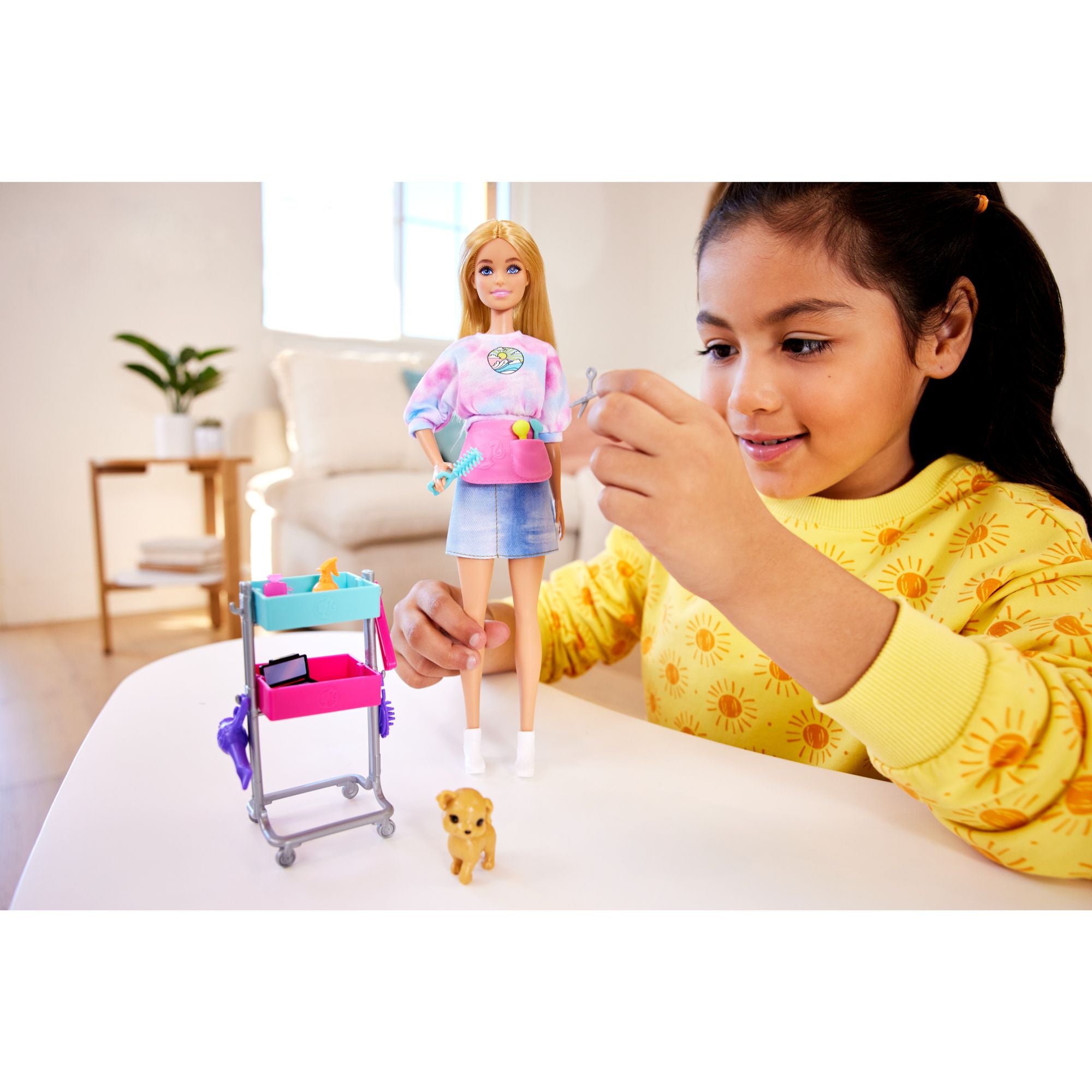 Hot Sale! Barbie Malibu Stylist Doll Playset with Puppy and Over 10 Accessories for Kids