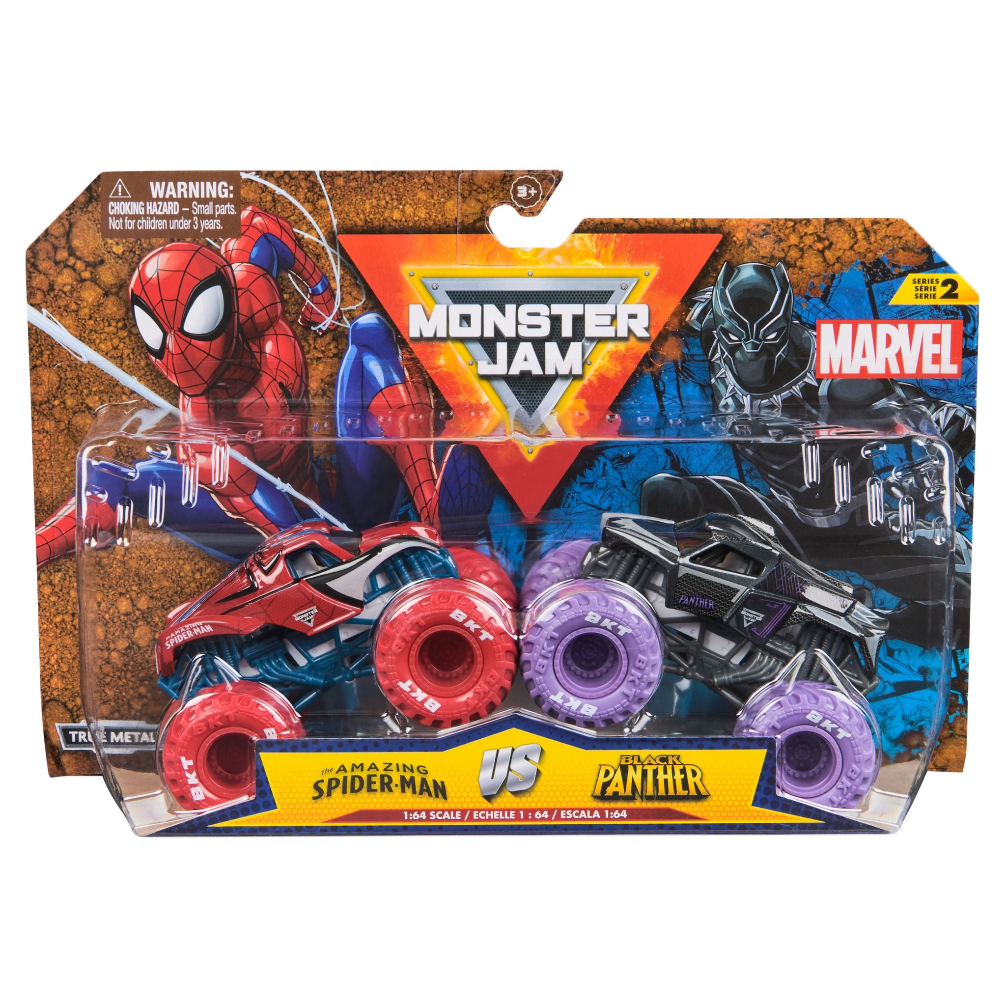 1:64 Scale Monster Jam Marvel 2-Pack: Spider-Man vs Black Panther Showdown