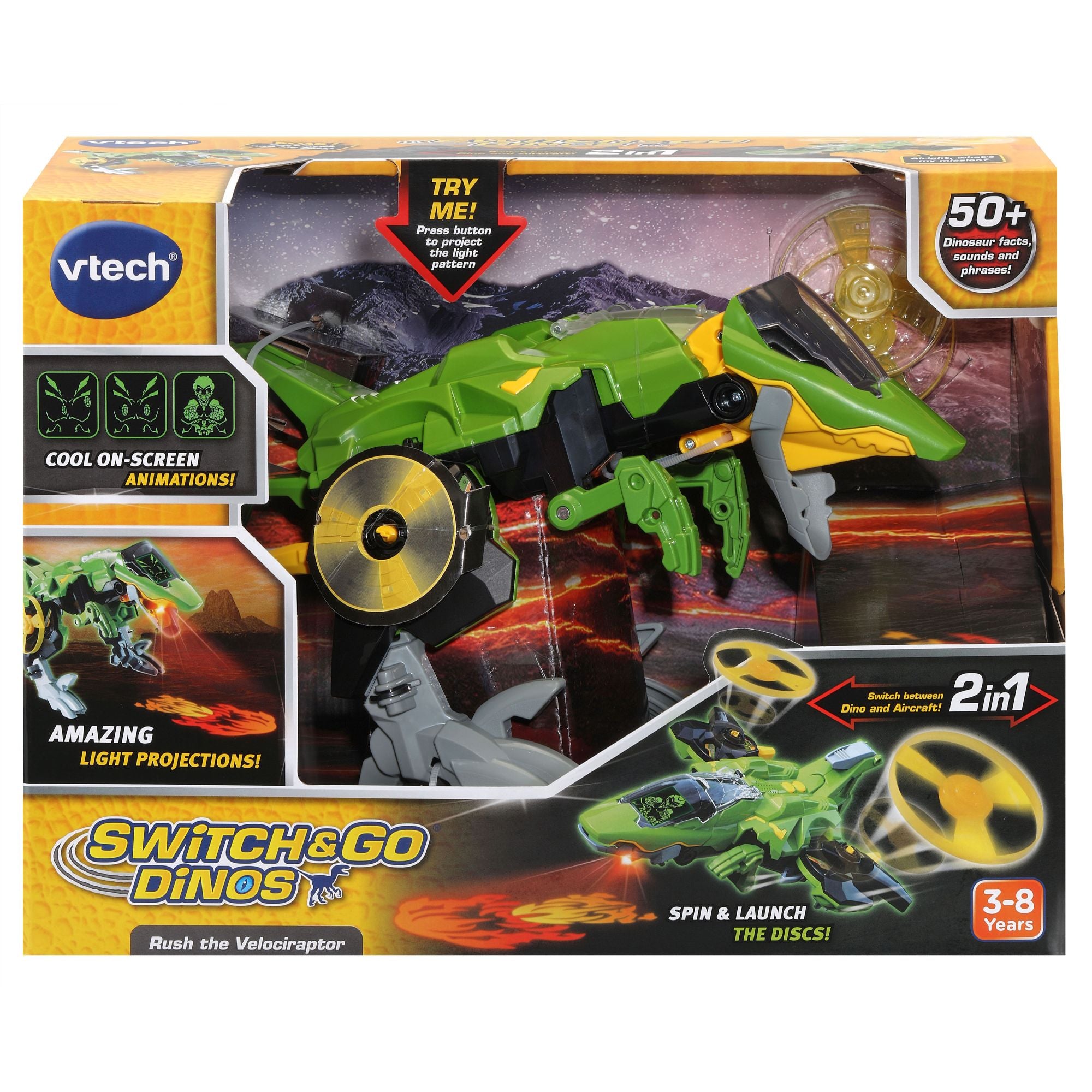 VTech 2-in-1 Switch & Go Dinos: Rush the Velociraptor to High-Tech Aircraft