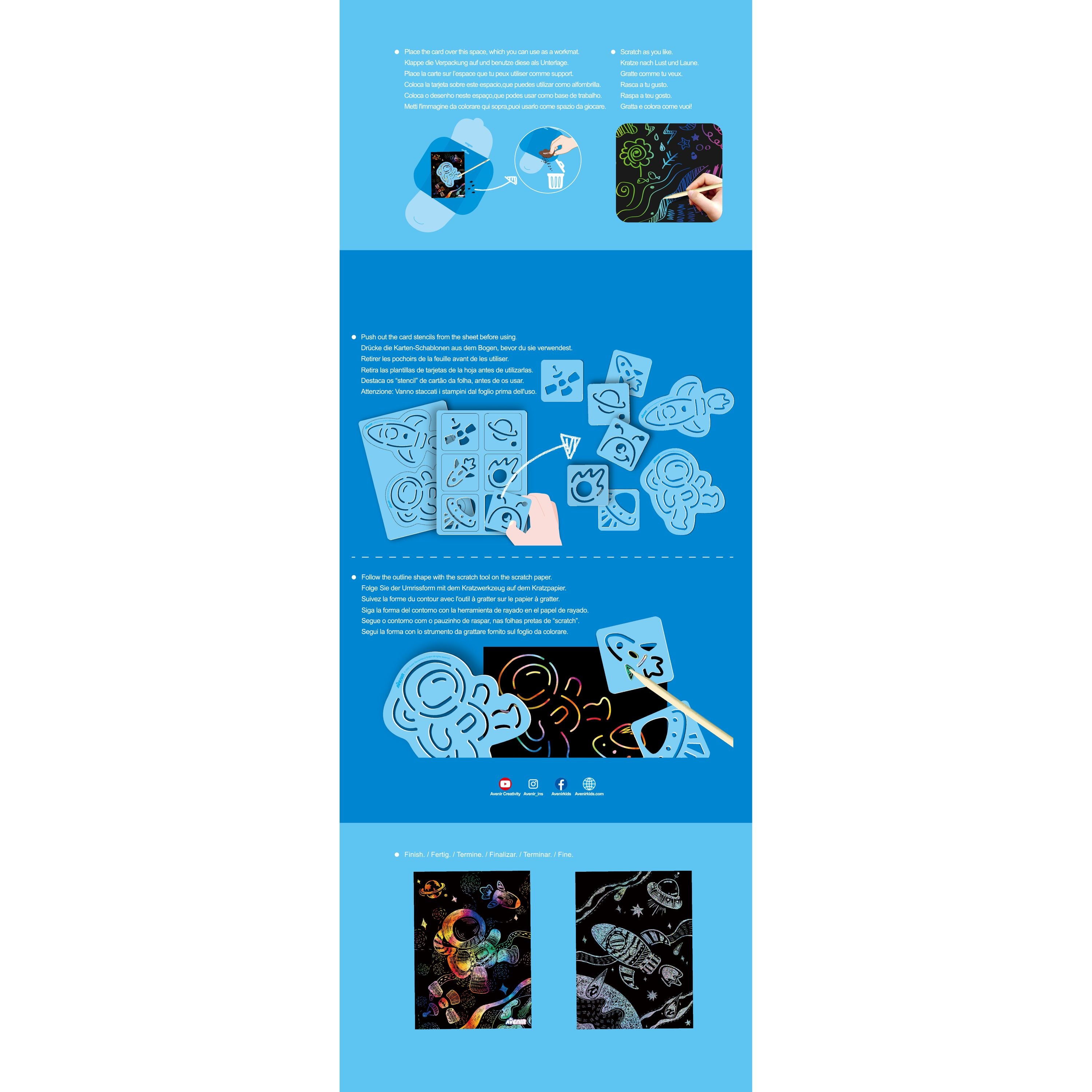 Hot Sale! Space Themed Scratch Drawing Kit with 8 Cool Space Stencils for Kids Aged 3+
