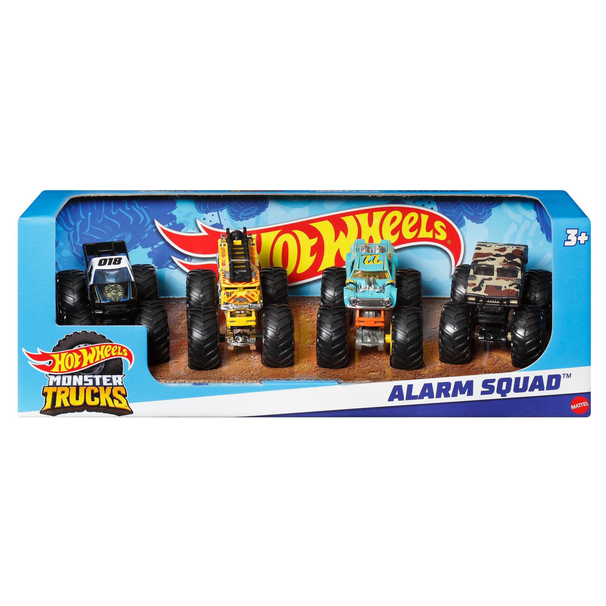 Hot Wheels 1:64 Scale Monster Trucks Alarm Squad 4-Pack - Ideal Gift for Kids