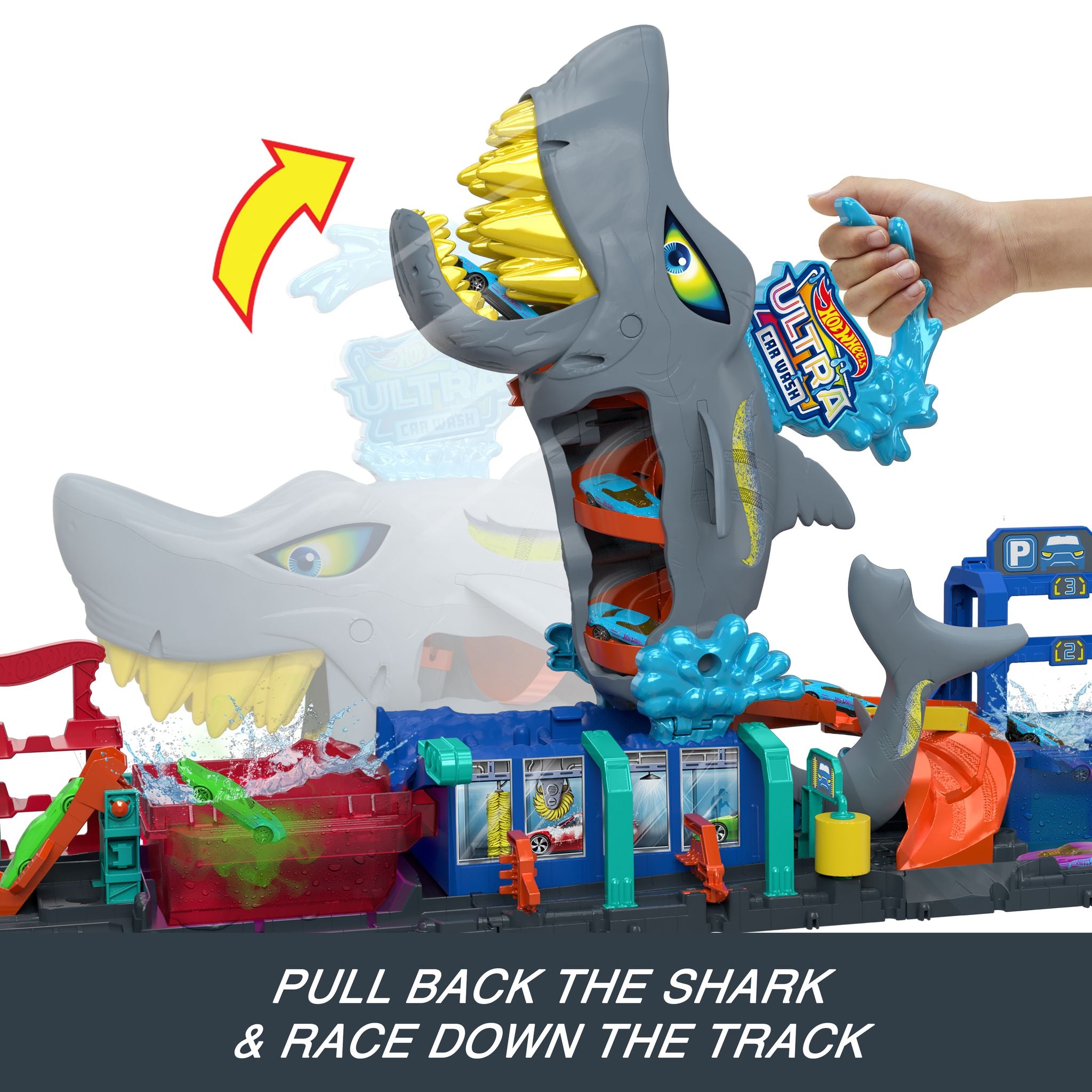 Hot Wheels Ultra Shark-themed Color-changing Car Wash Playset