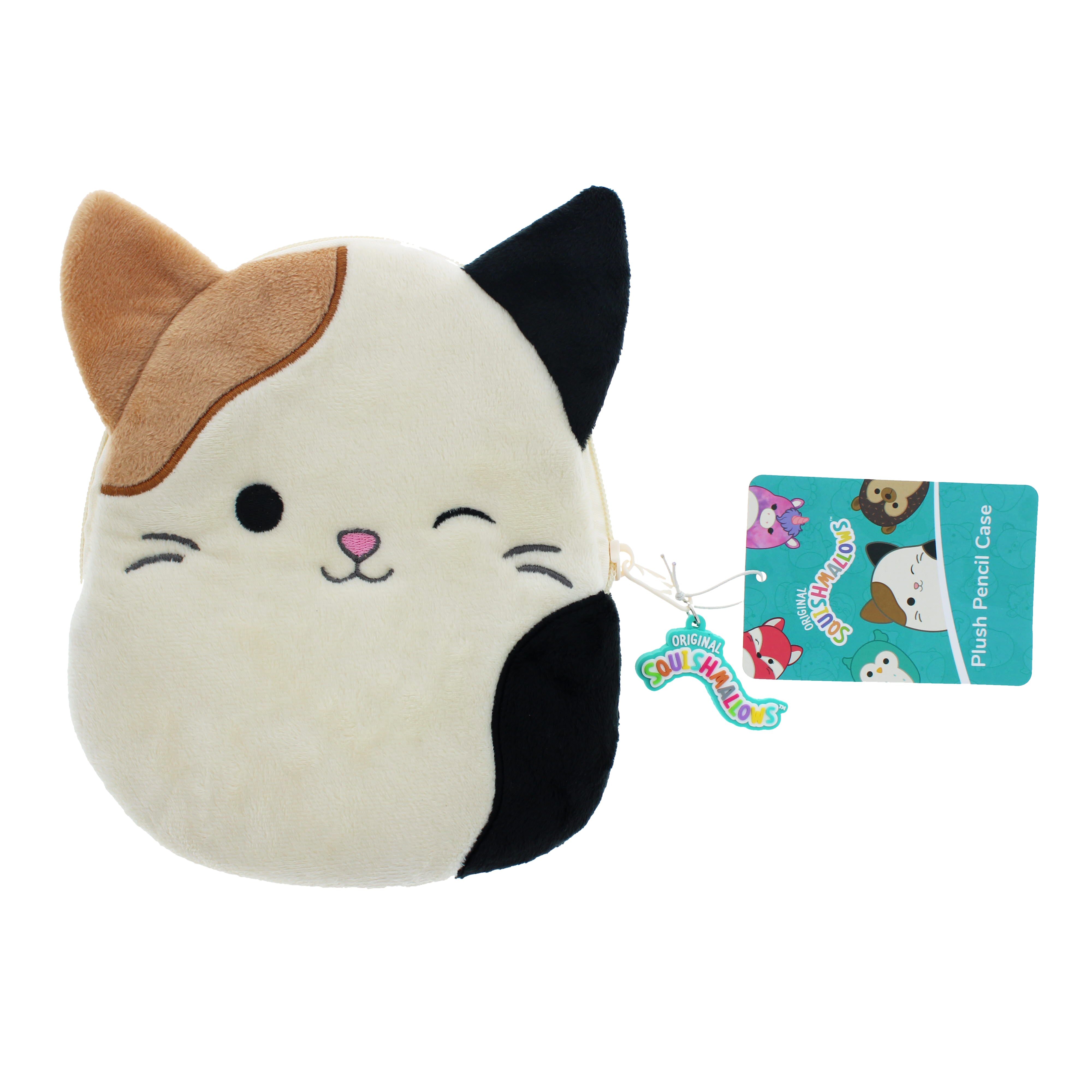 Adorable Squishmallows 3D Ears Zip - Up Plush Pencil Case with Cam Calico Cat Design