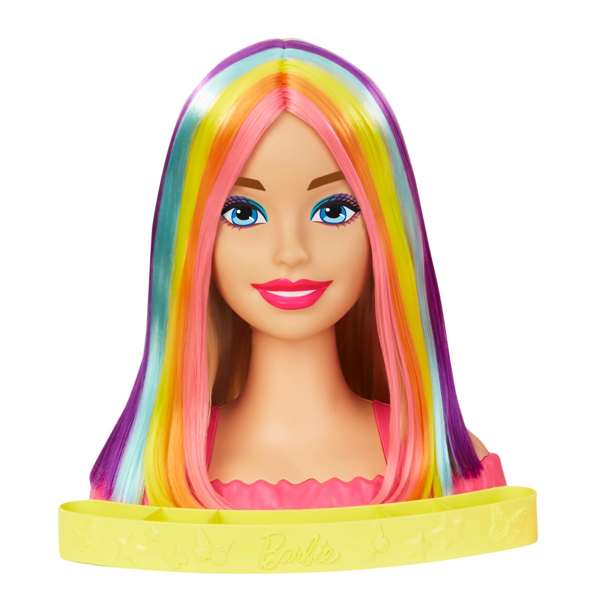 Hot! Barbie Neon Rainbow Blonde Deluxe Styling Head