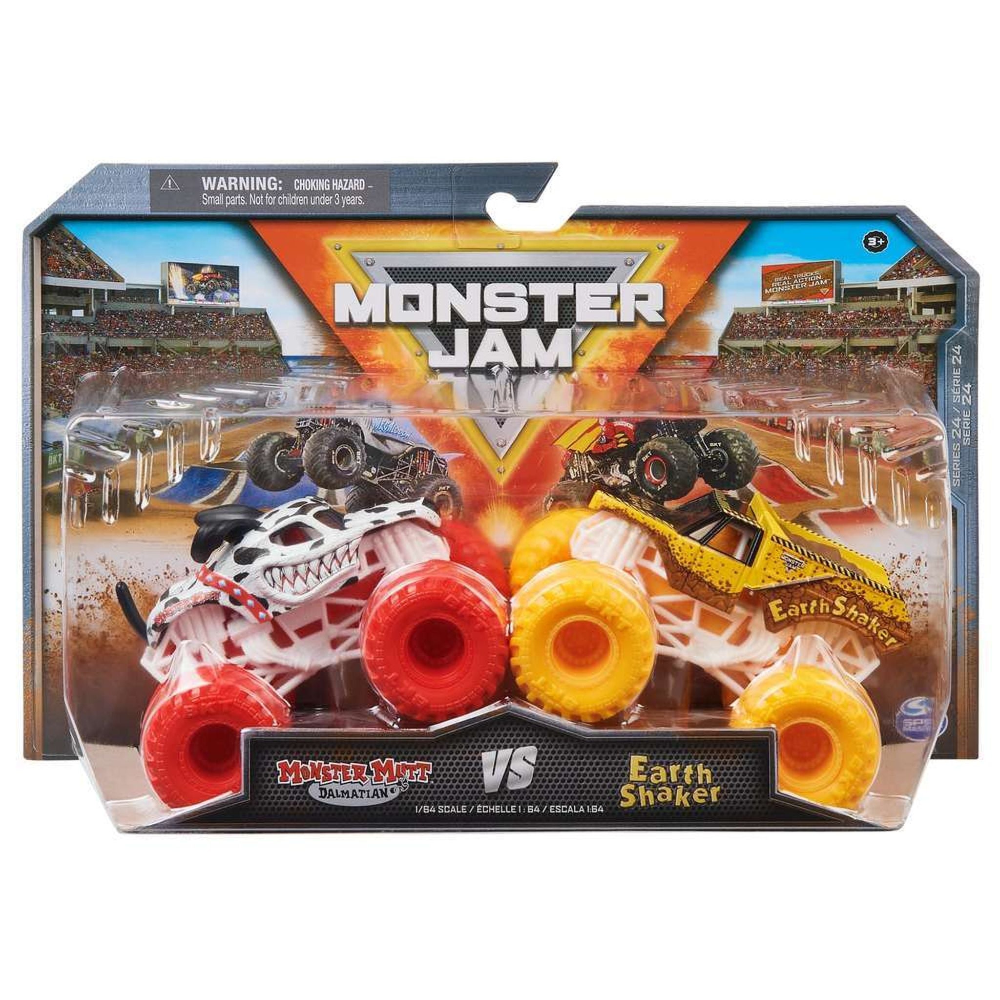 1:64 Scale 2-Pack Monster Jam: Monster Mutt Dalmatian vs Earth Shaker