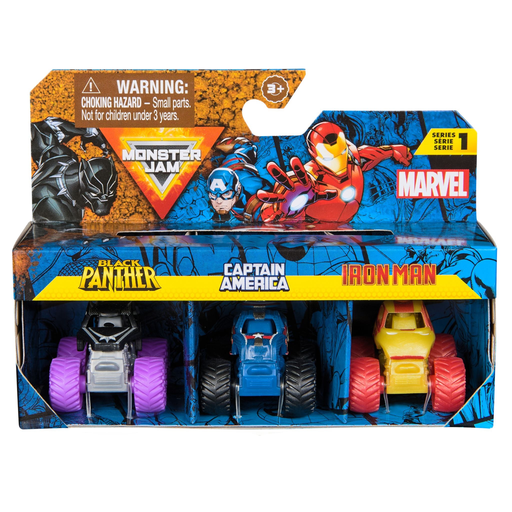 Hot Deal! Monster Jam Mini Marvel 3-Pack Bundle Featuring Iron Man, Captain America & Black Panther