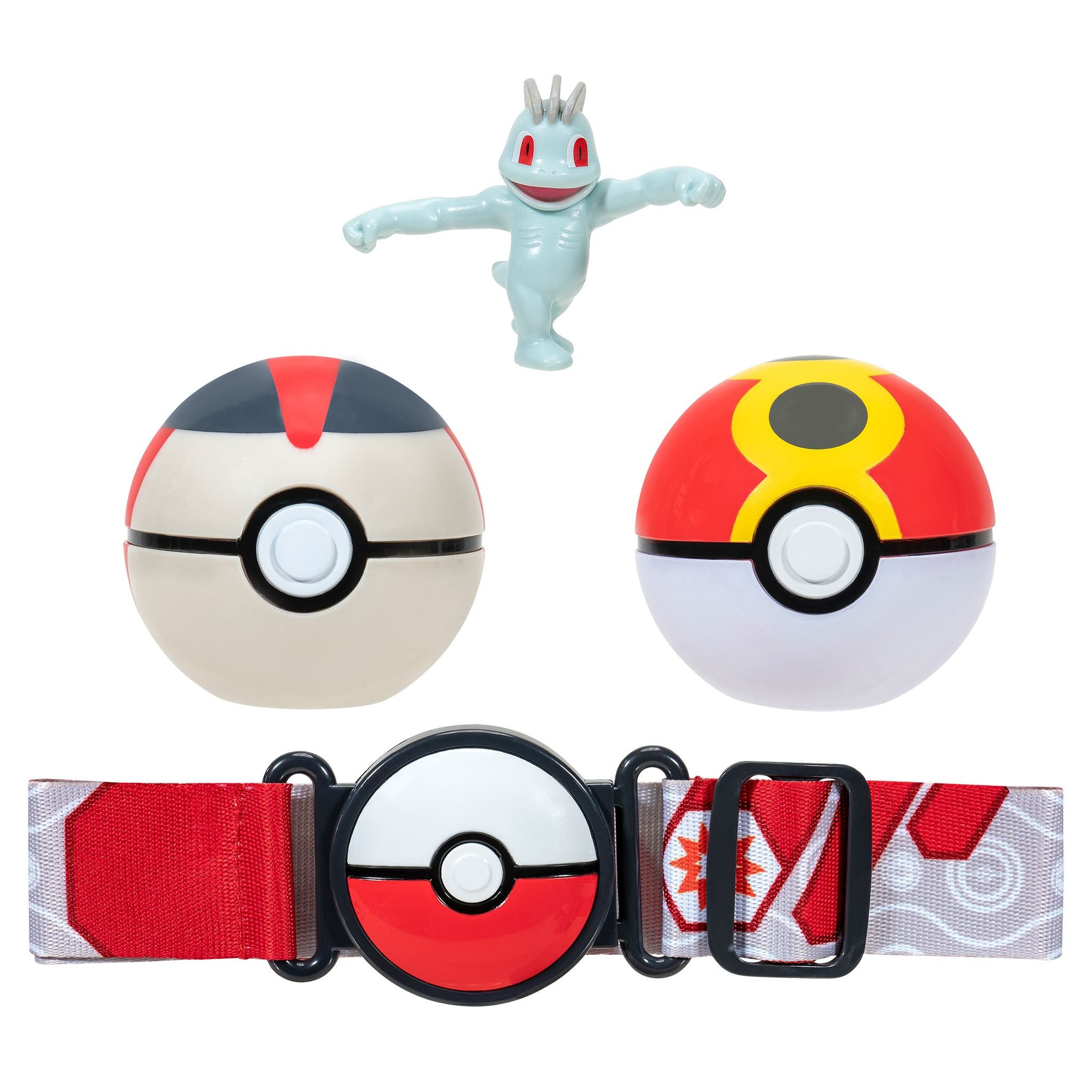 Pokemon Adjustable Clip N Go Poke Ball Belt Set with Repeat & Timer Balls and Machop Figure