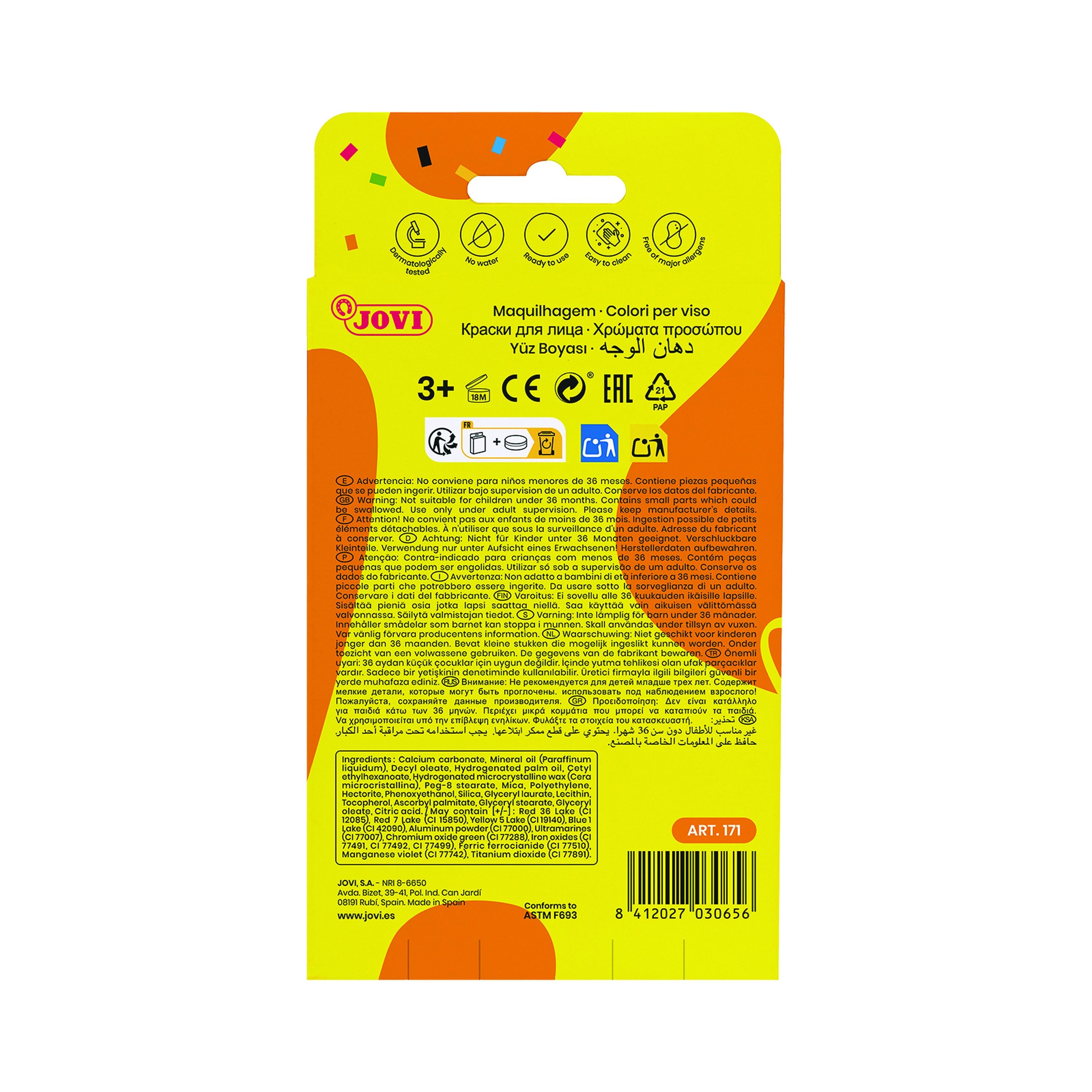 Hot Sale! Jovi Classic Oil-based Face Paint Set with 6x8ml of 12 Vibrant Colors for Kids