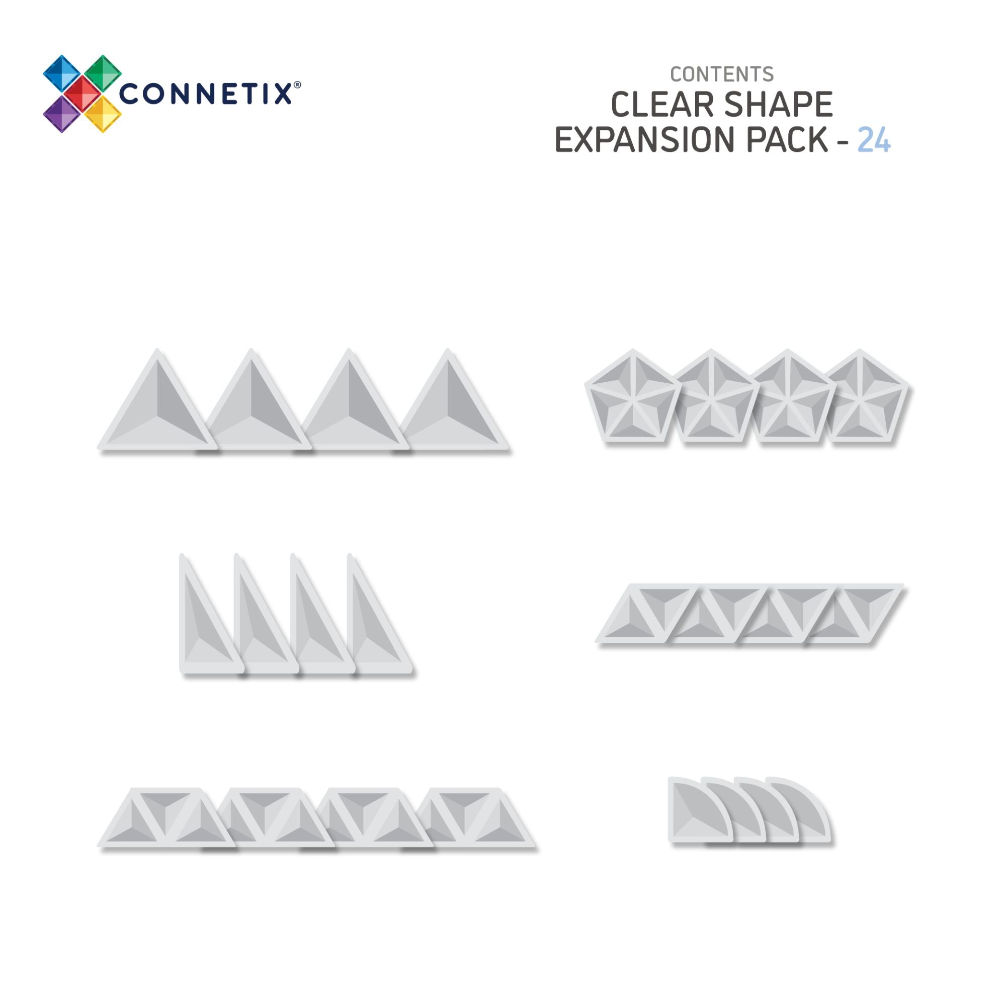 Hot Deal! CONNETIX 24-Piece Clear Magnetic Tile Shape Expansion Pack for STEAM Learning