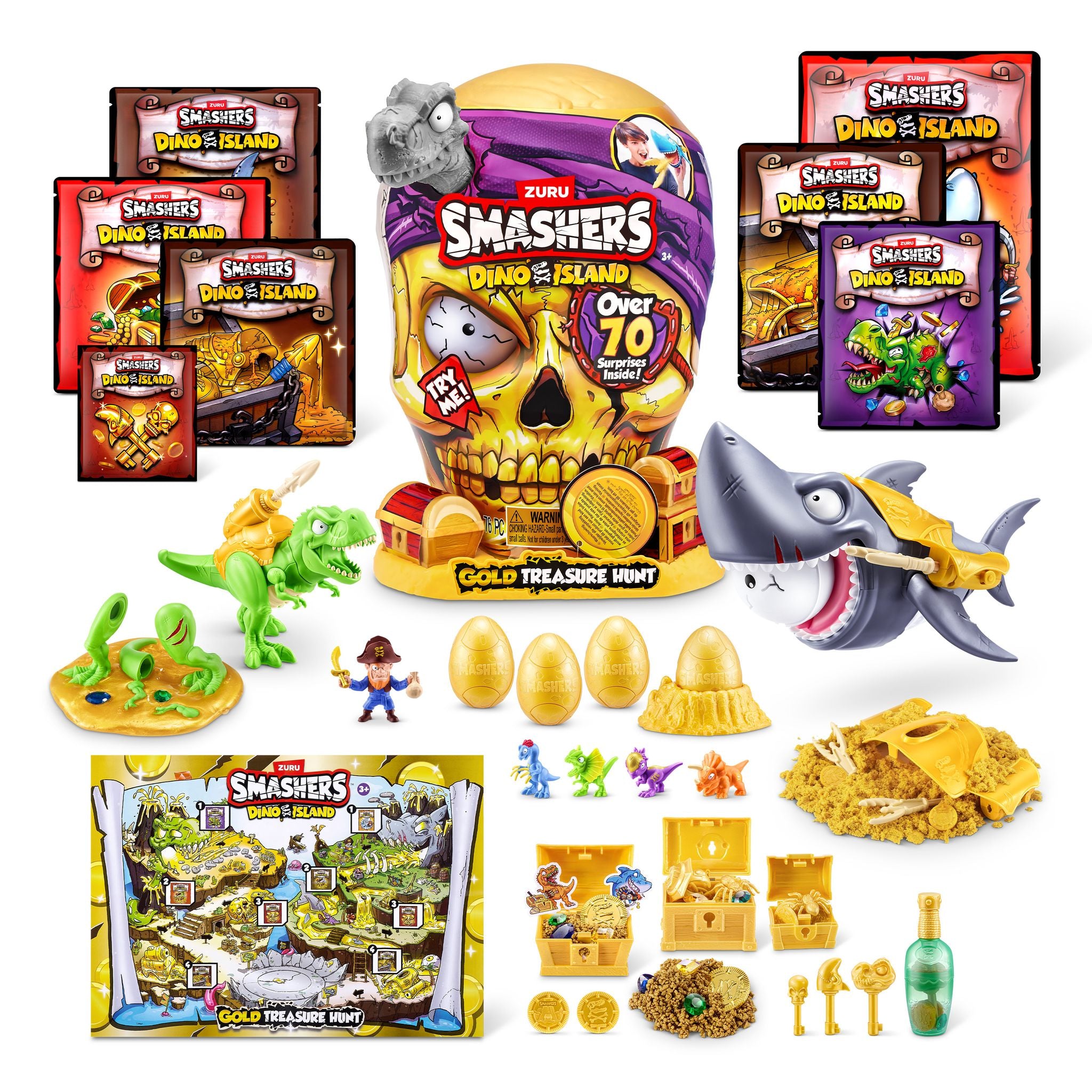 ZURU Smashers Dino Island Gold Treasure Hunt Set - Exclusive Adventure with Over 70 Surprises