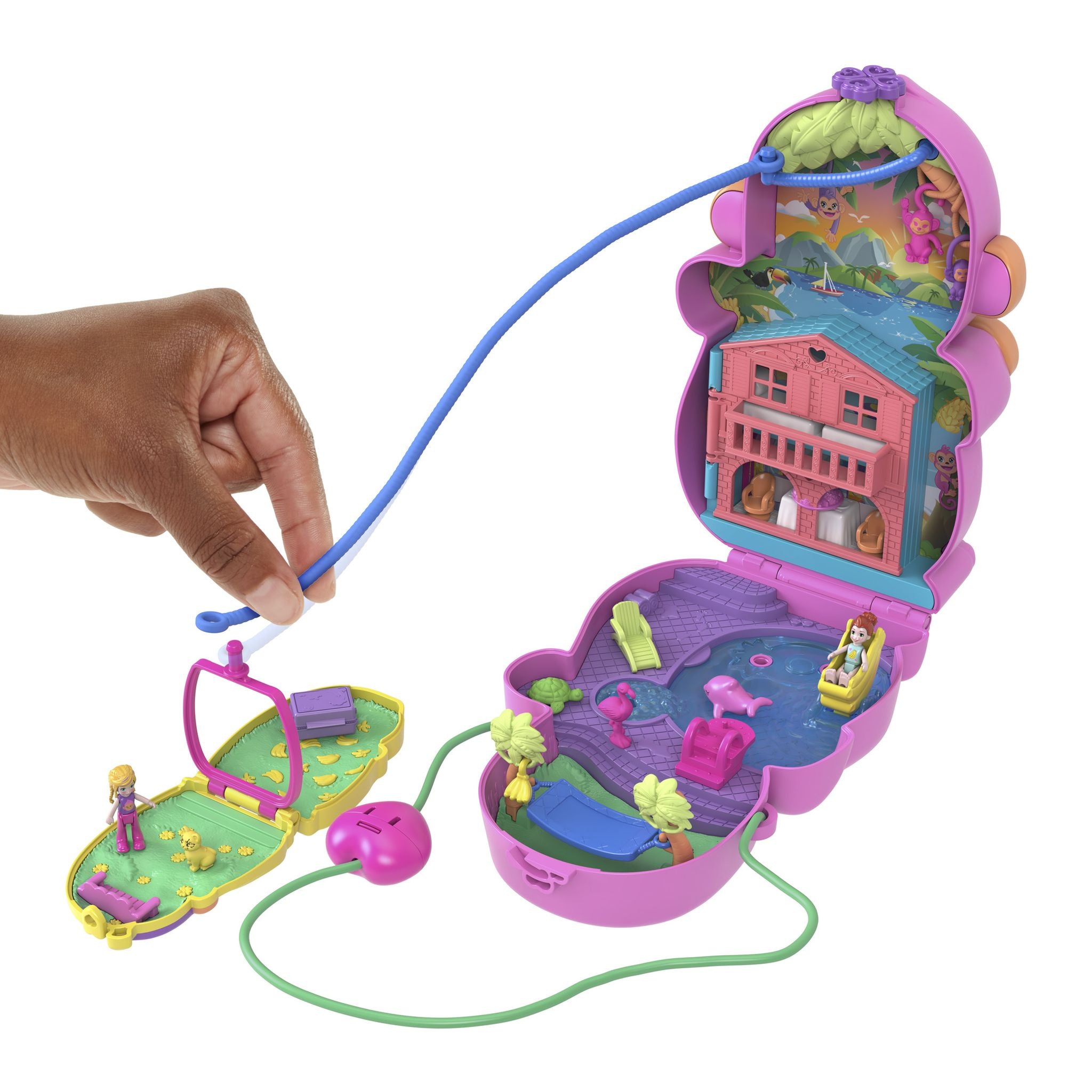 Hot Sale! Polly Pocket Wearable Compact Set with Momma Monkey & Baby Dolls