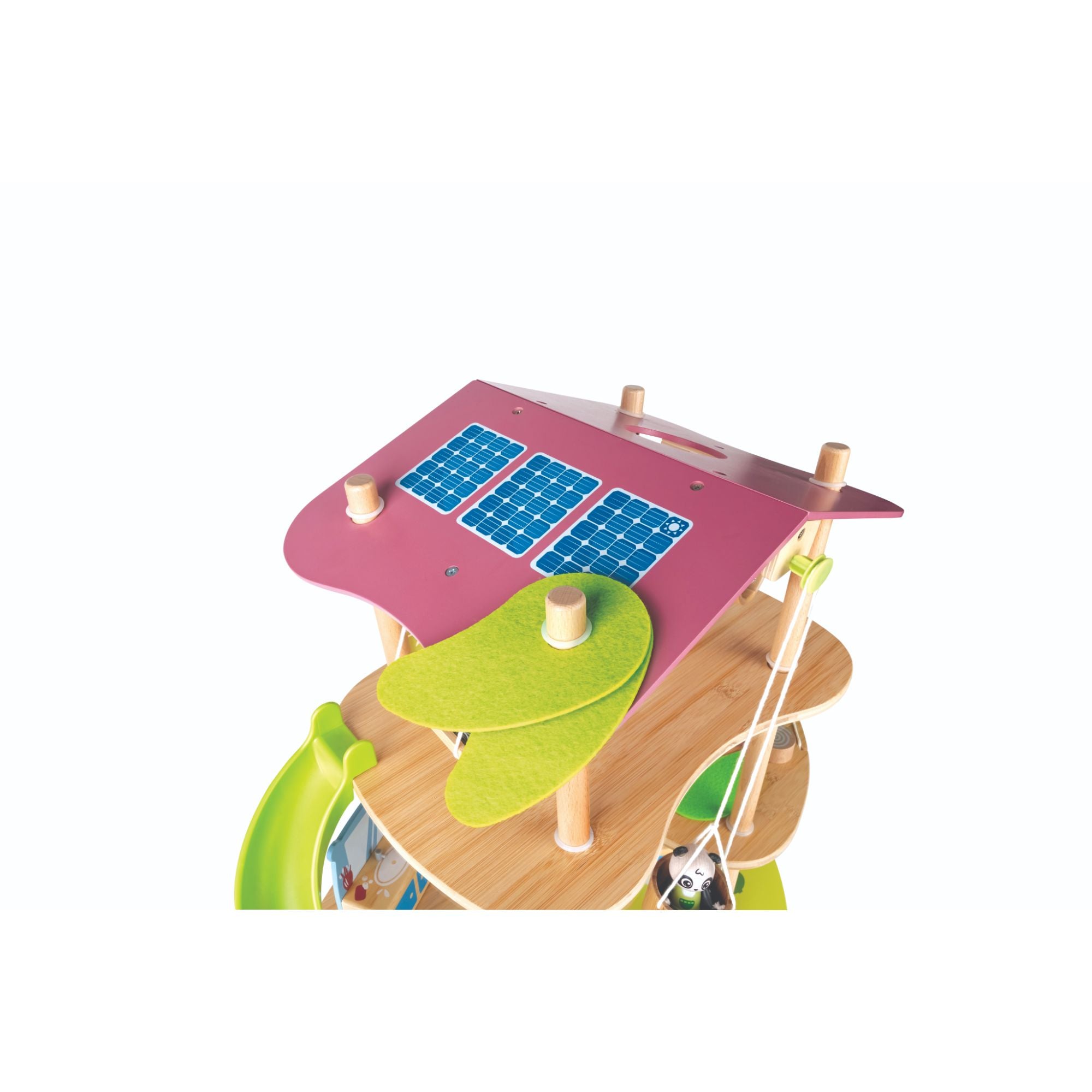 Hape Eco-Friendly 3-Level Green Planet Panda Bamboo Dollhouse Set