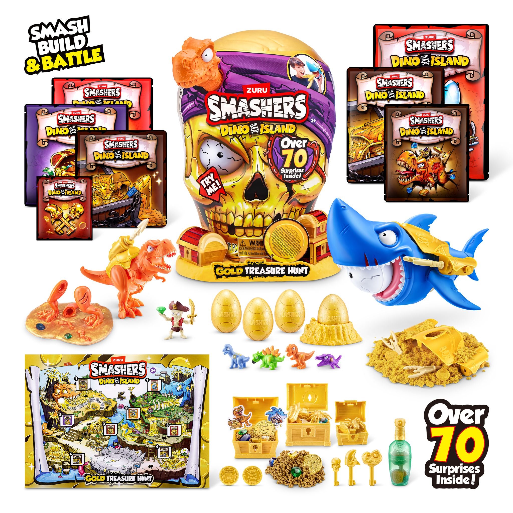 ZURU Smashers Dino Island Gold Treasure Hunt Set - Exclusive Adventure with Over 70 Surprises