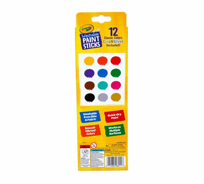 12-Pack Crayola Assorted Washable Paint Sticks for Mess-Free Painting