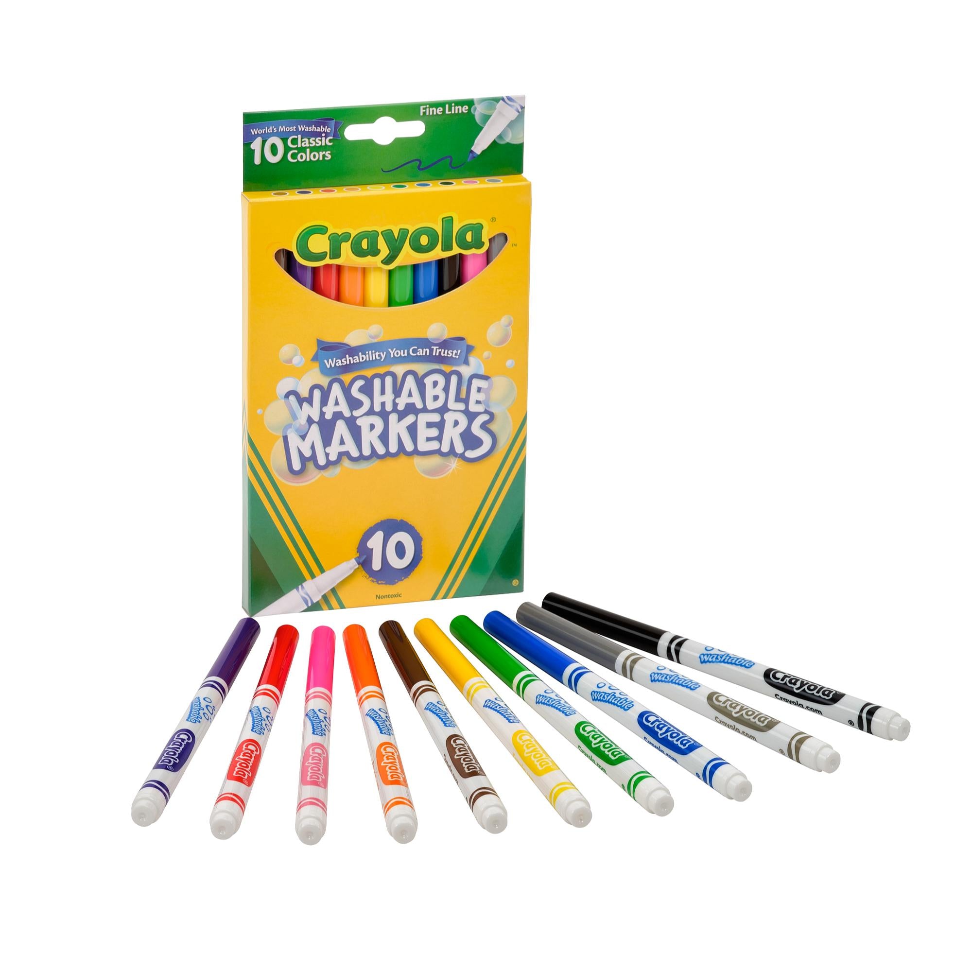 Crayola 10-Pack Ultra-Clean Washable Fine Line Markers - Bright Colors!