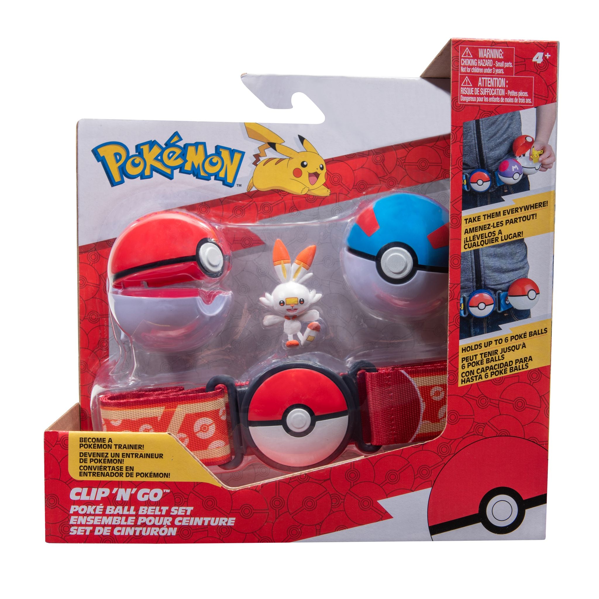 Hot! Pokemon Clip N Go Poke Ball Belt Set with Scorbunny