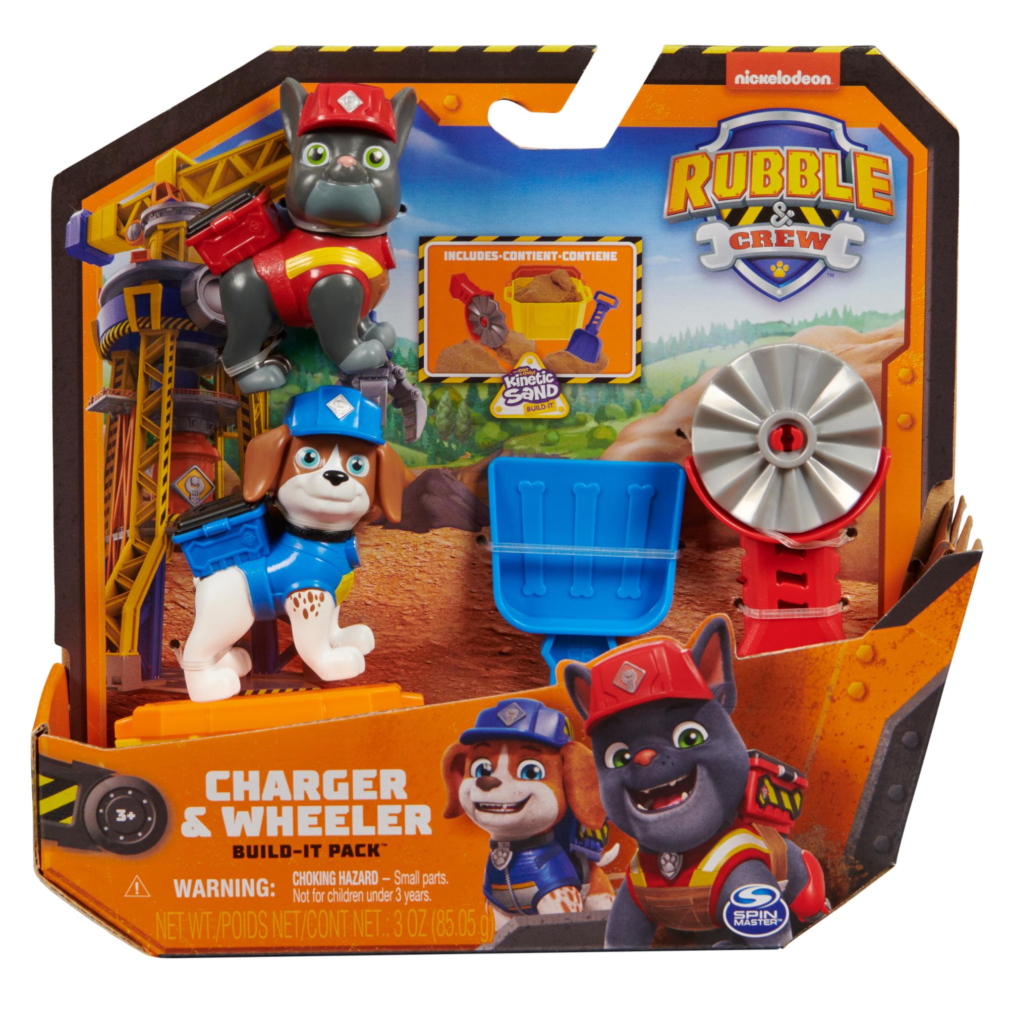 Rubble & Crew Build-It Pack: Charger and Wheeler Action Figures with Kinetic Sand