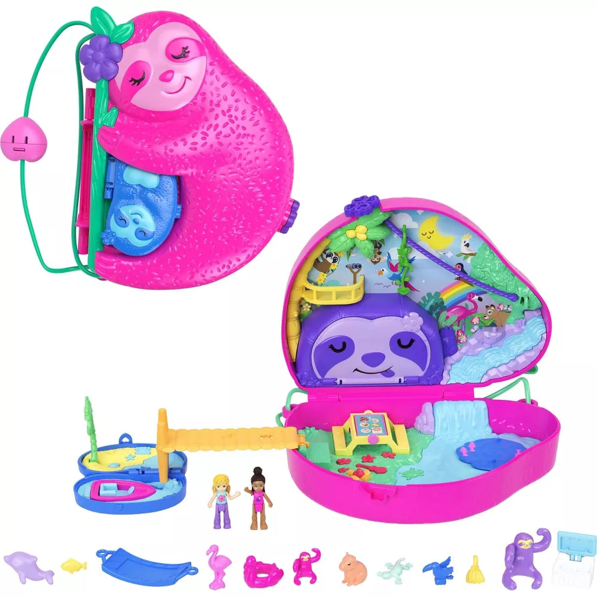 Adorable Polly Pocket 2 - In - 1 Wearable Sloth Family Compact Toy