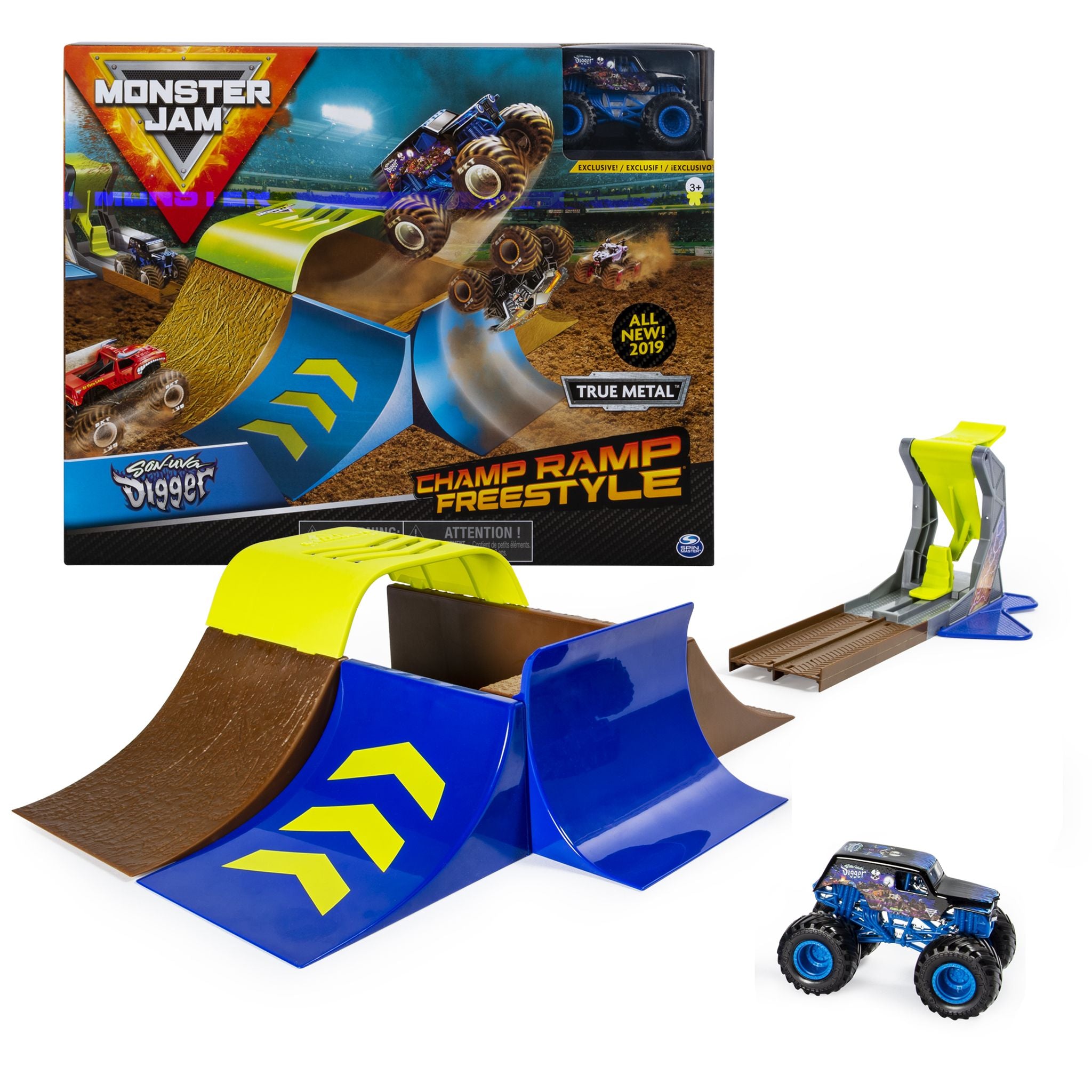 Hot Deal! Monster Jam Son-Uva Digger Champ Ramp Freestyle Monster Truck Playset