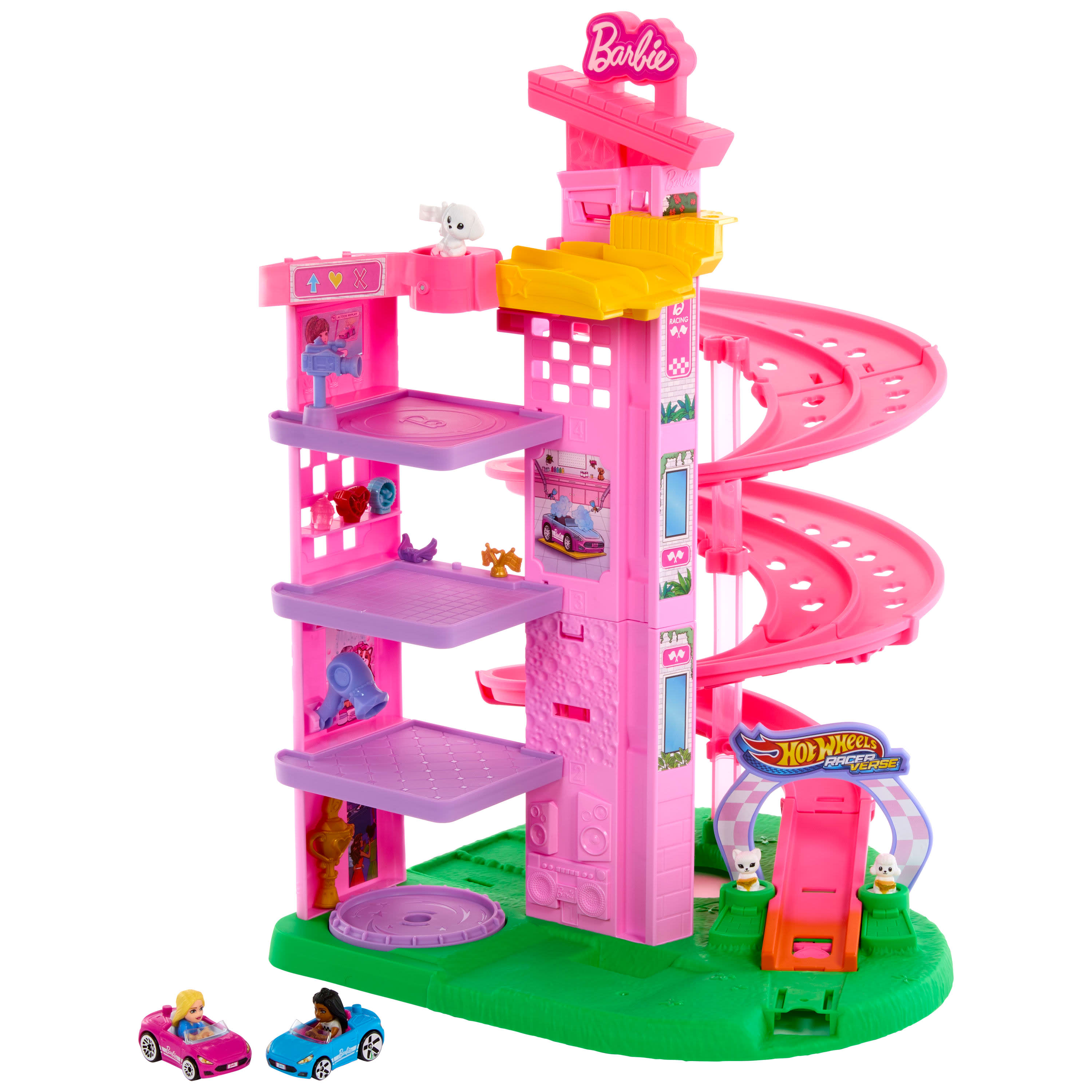 Hot Wheels RacerVerse Barbie Spiral Race Track Set - Super Fun Adventure!