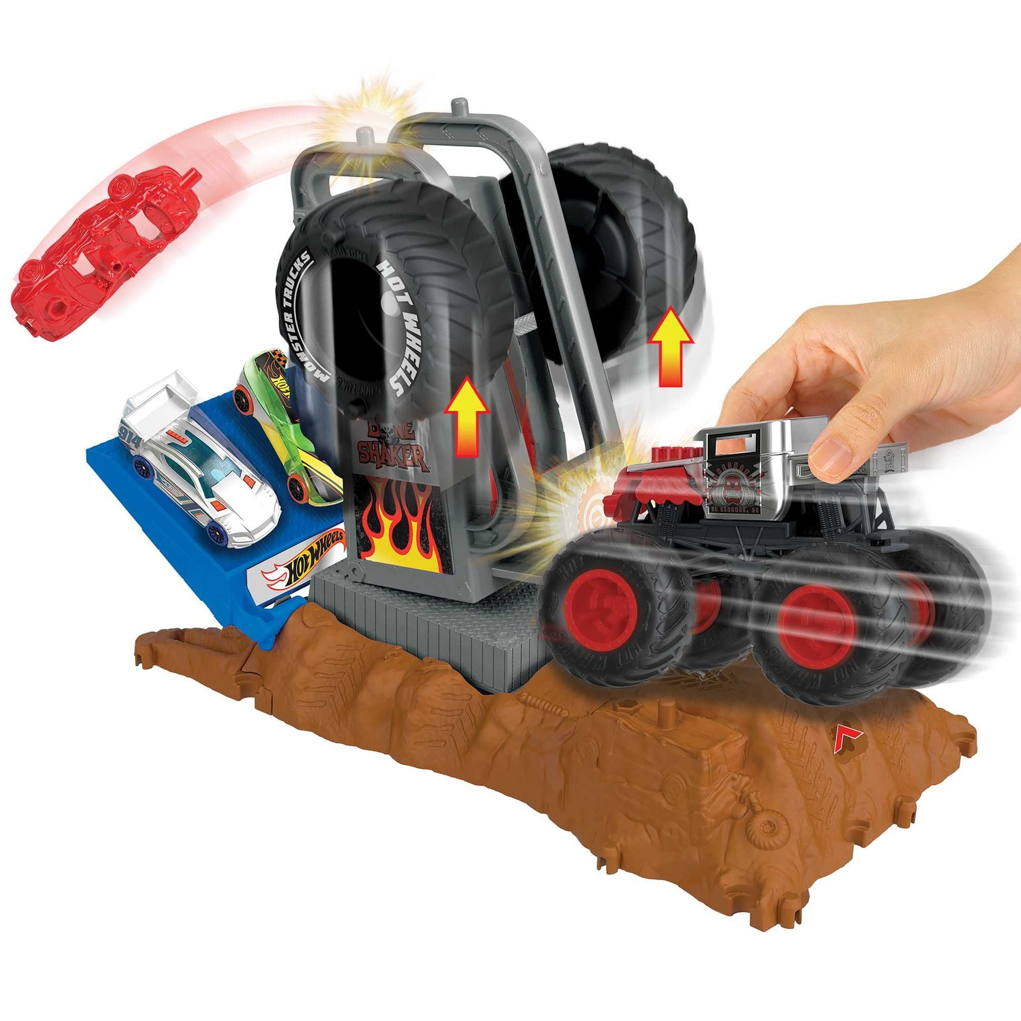 Hot Wheels Monster Trucks Arena Smashers Bone Shaker Tire Press Challenge - Exciting Playset for Kids