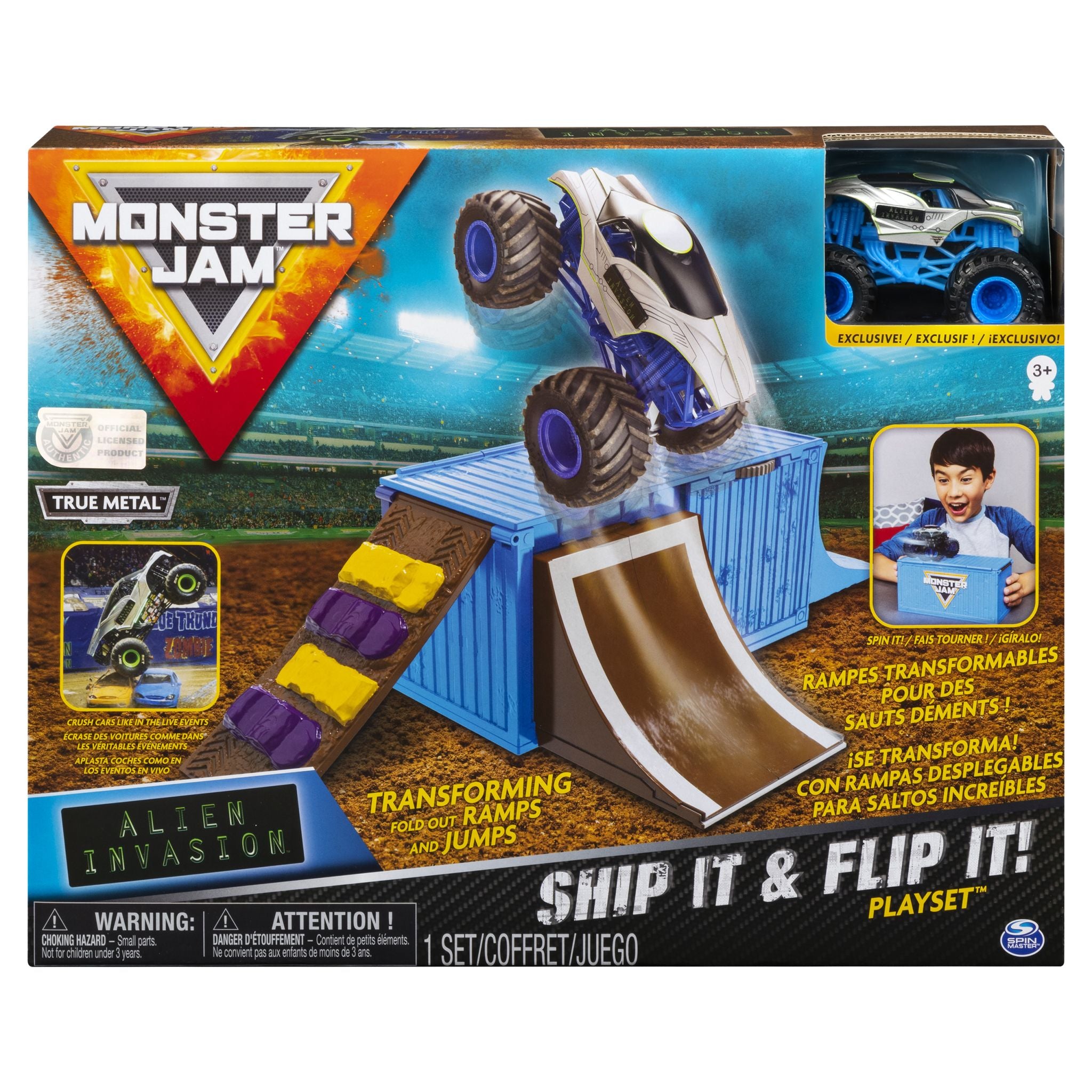 Exclusive Monster Jam Ship It & Flip It Foldable Playset for Kids