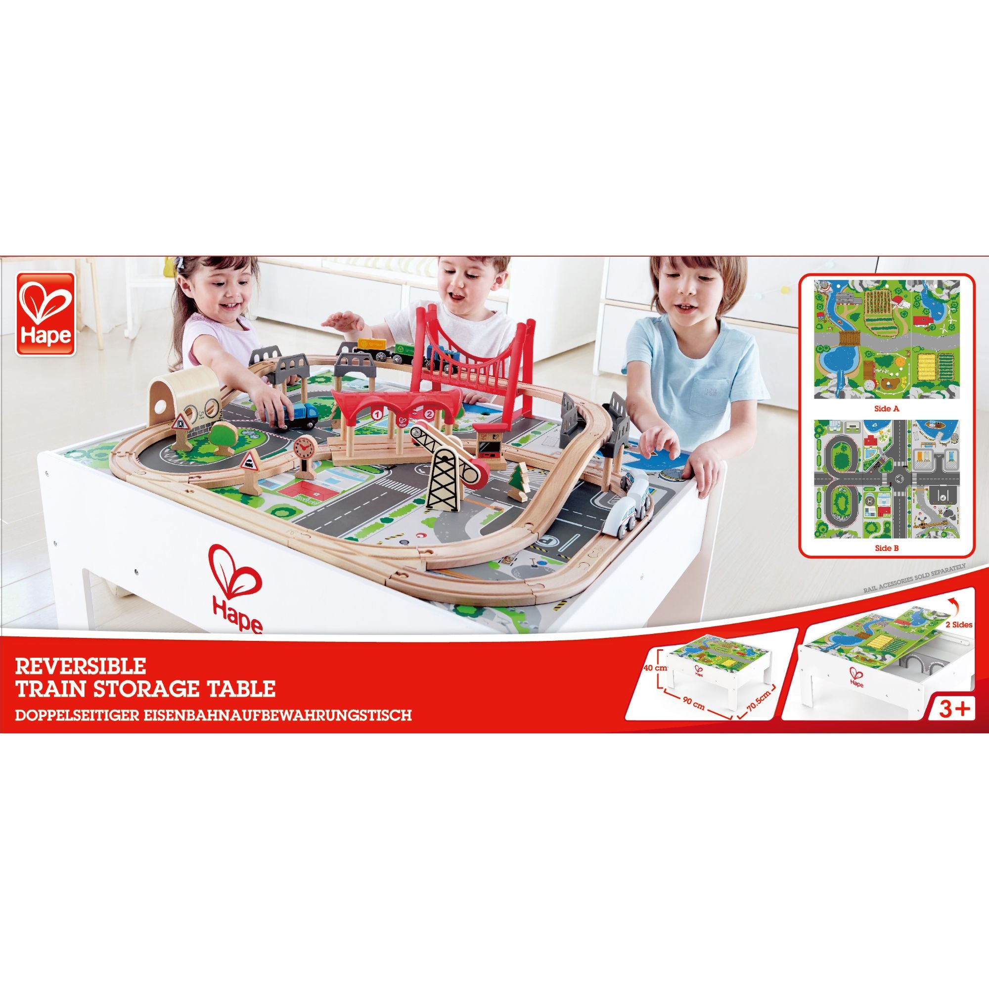 Hape Reversible Train Table with Built-in Storage for Kids