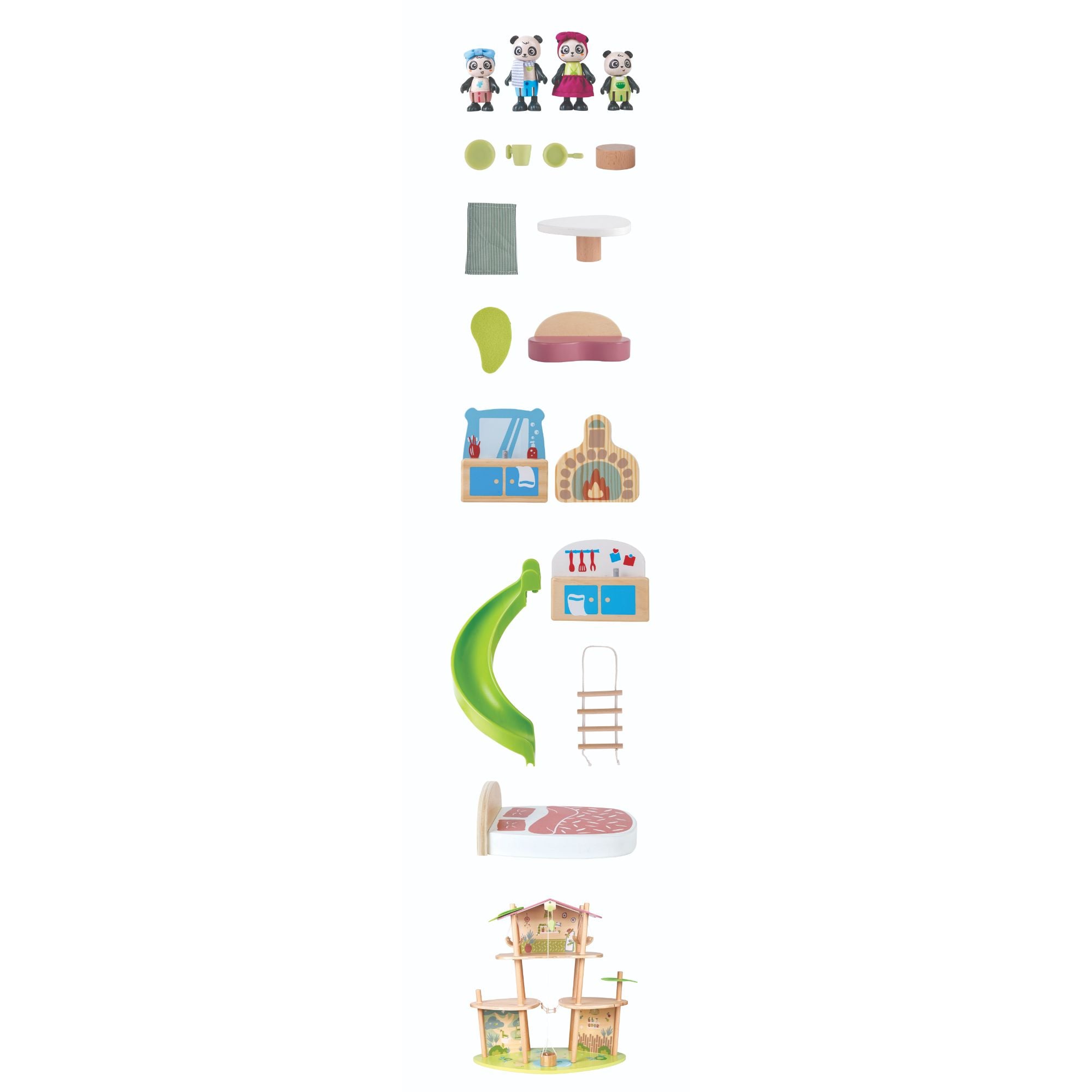 Hape Eco-Friendly 3-Level Green Planet Panda Bamboo Dollhouse Set