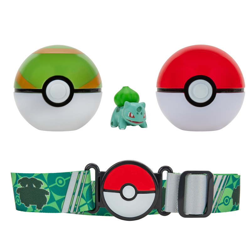 Hot Sale! Pokemon Clip N Go Poke Ball Belt Set - Includes Nest Ball, Poke Ball and Bulbasaur Figure