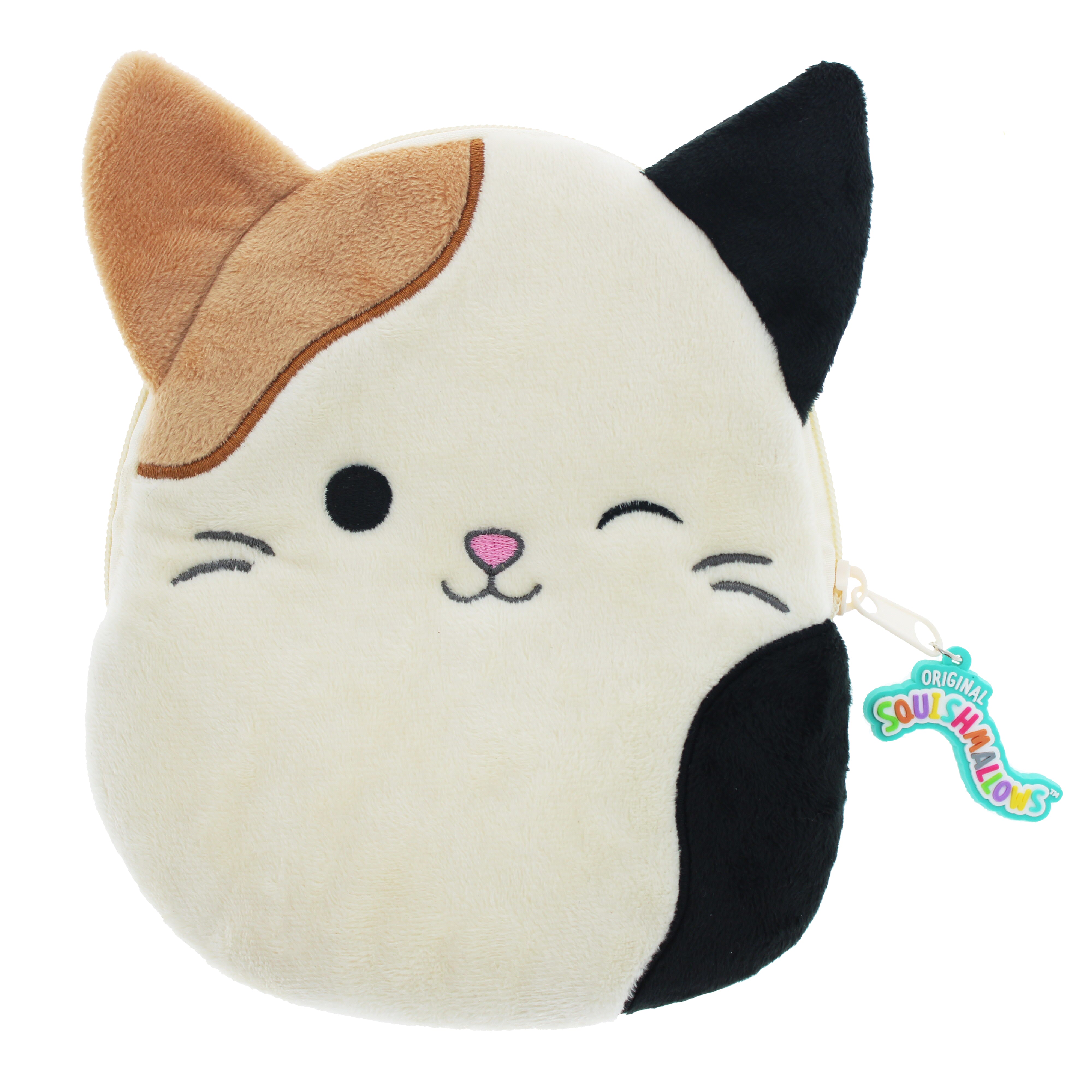 Adorable Squishmallows 3D Ears Zip - Up Plush Pencil Case with Cam Calico Cat Design