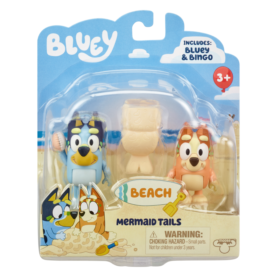 Hot! Bluey Beach Mermaid Tails 2-Pack Figures