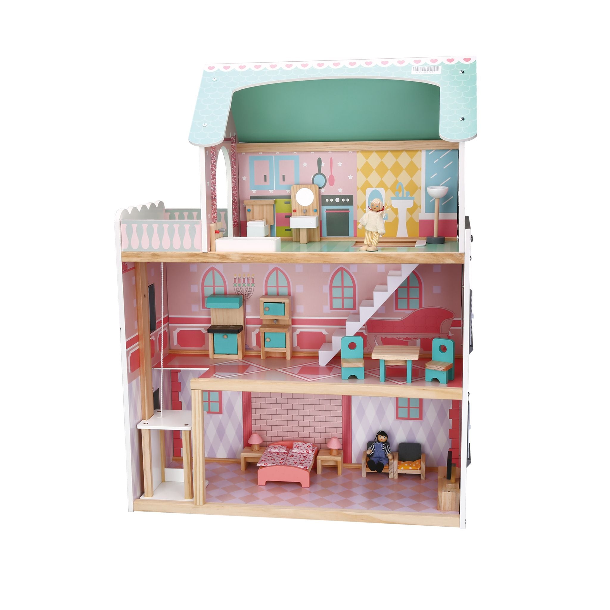High - Quality Sturdy Wooden Three - Storey Doll House for Kids
