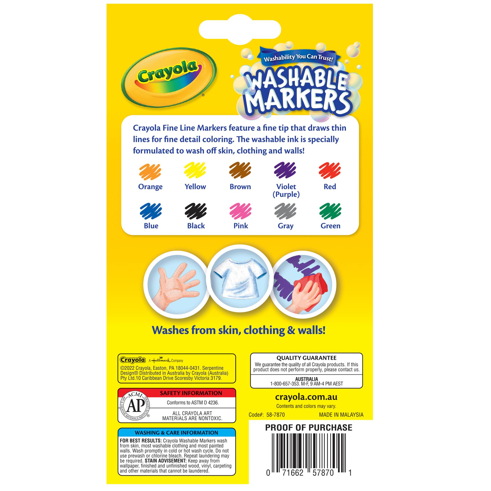 Crayola 10-Pack Ultra-Clean Washable Fine Line Markers - Bright Colors!