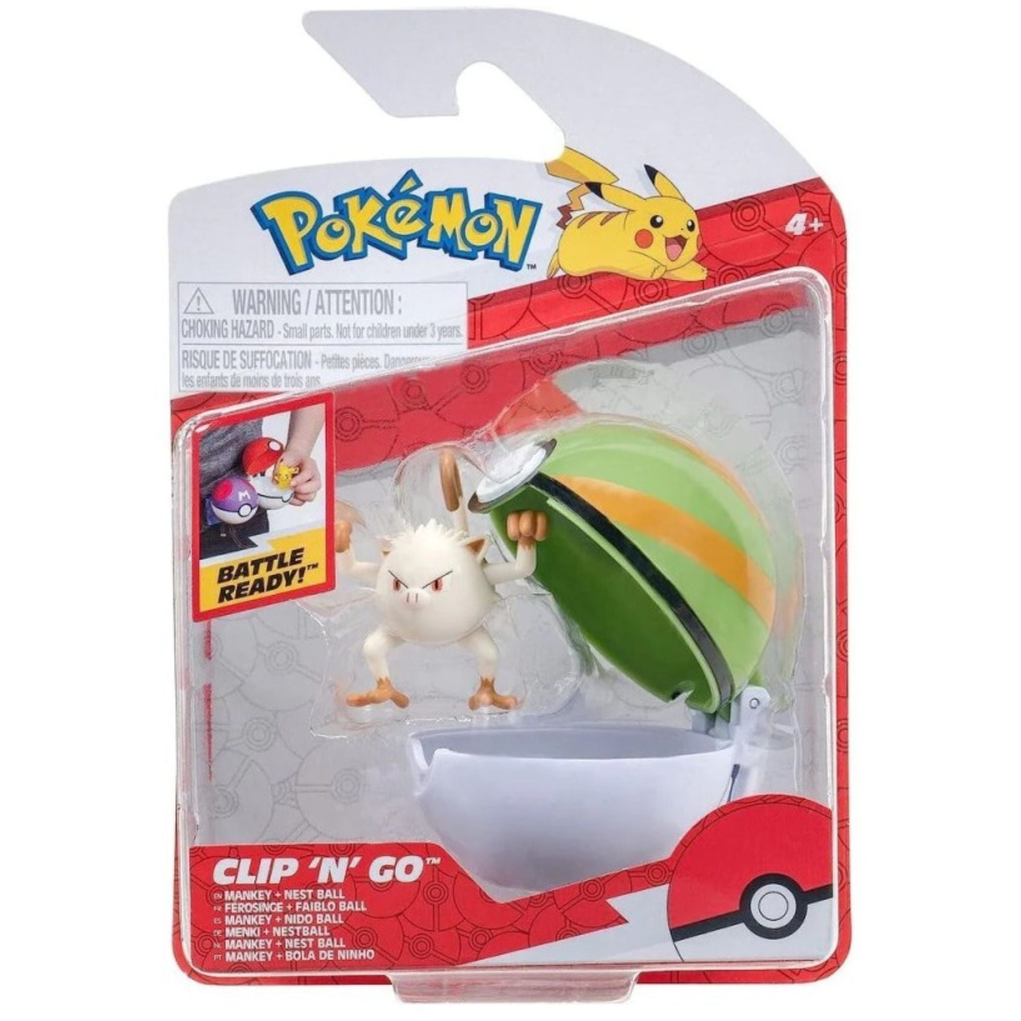 Wicked Cool Toys Official Pokemon Clip N Go Set: Mankey & Nest Ball