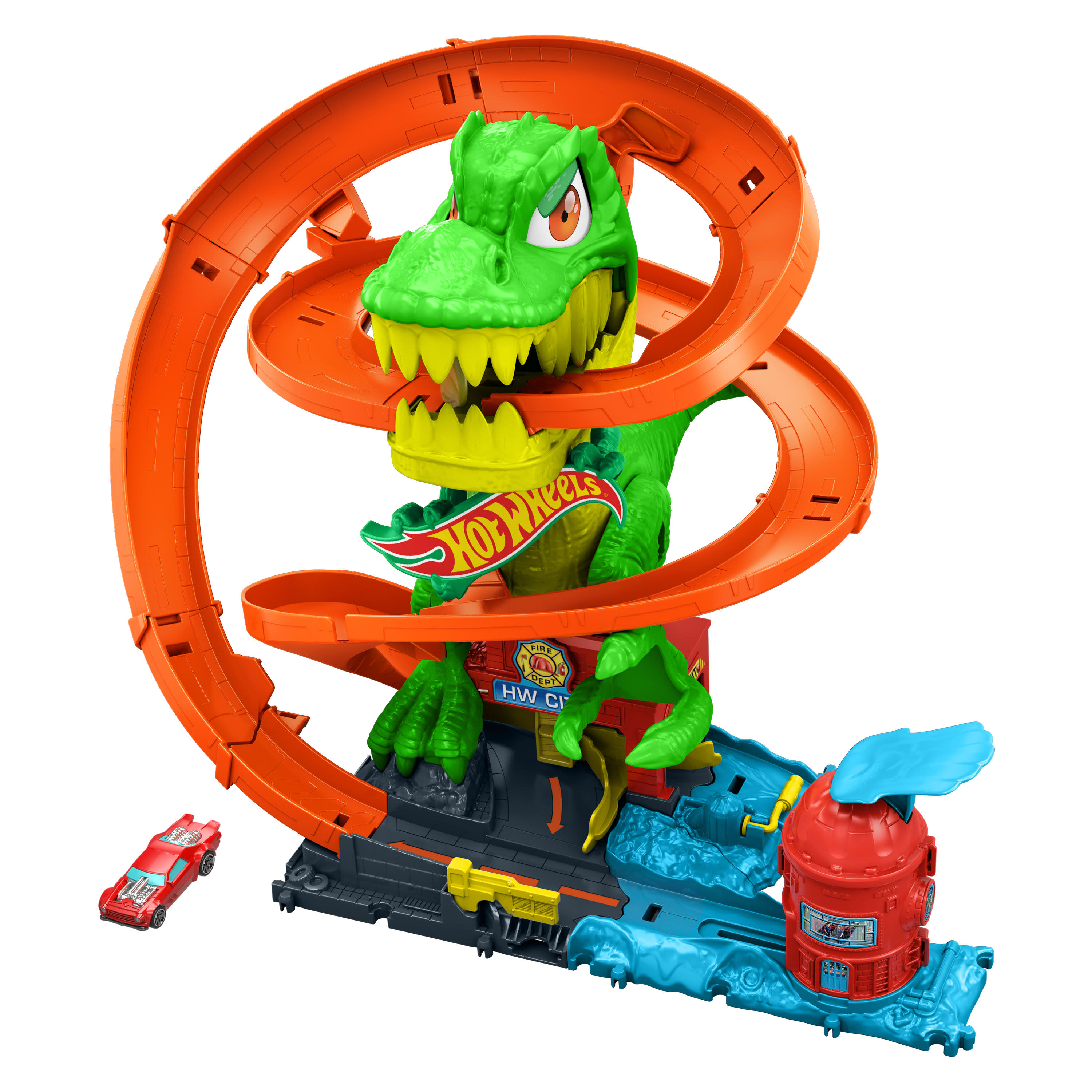 Hot Wheels City T-Rex Blaze Battle Set - Epic Racing Fun