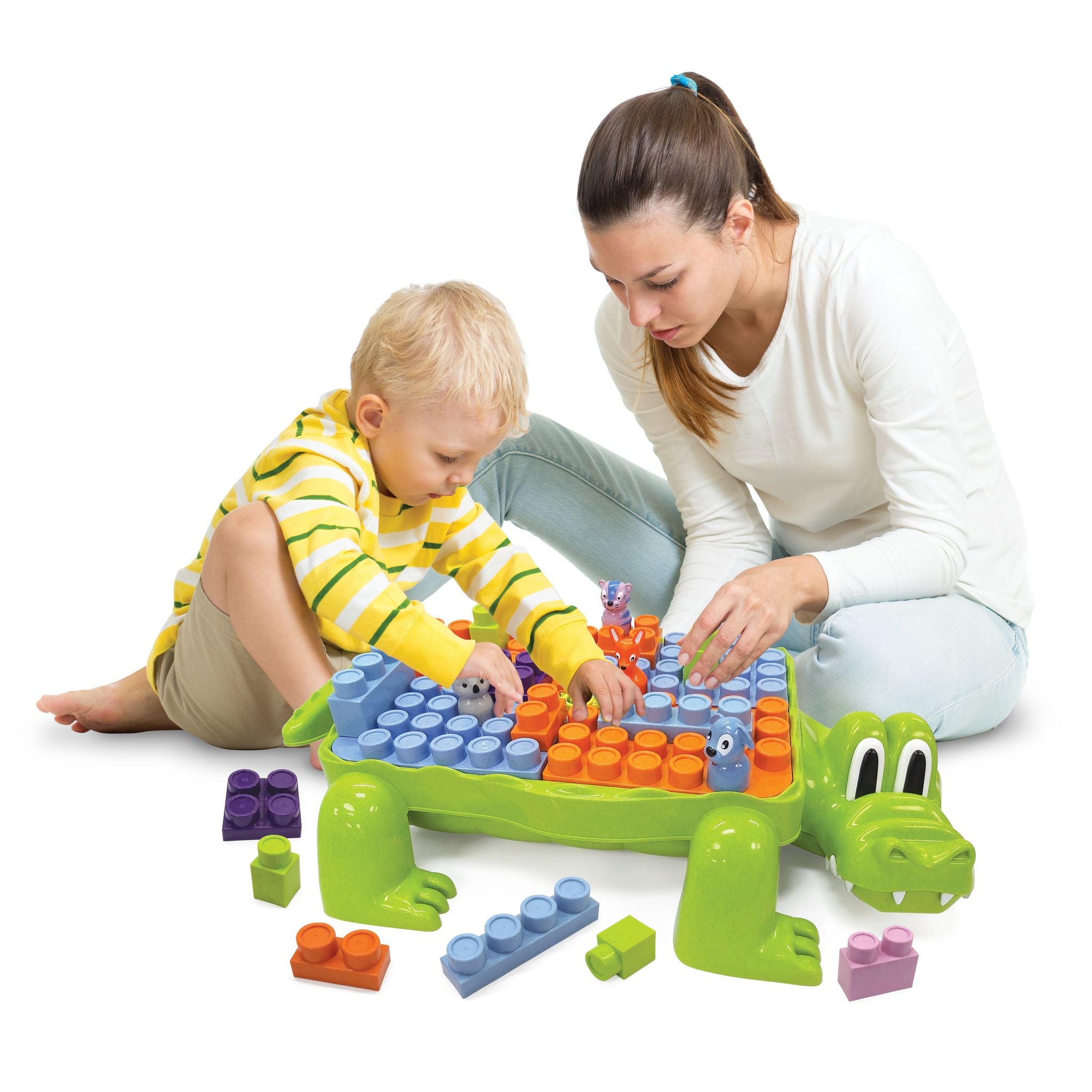 Roo Crew 29-Piece Eco-Friendly Wood Crocodile Block Learning Activity Station