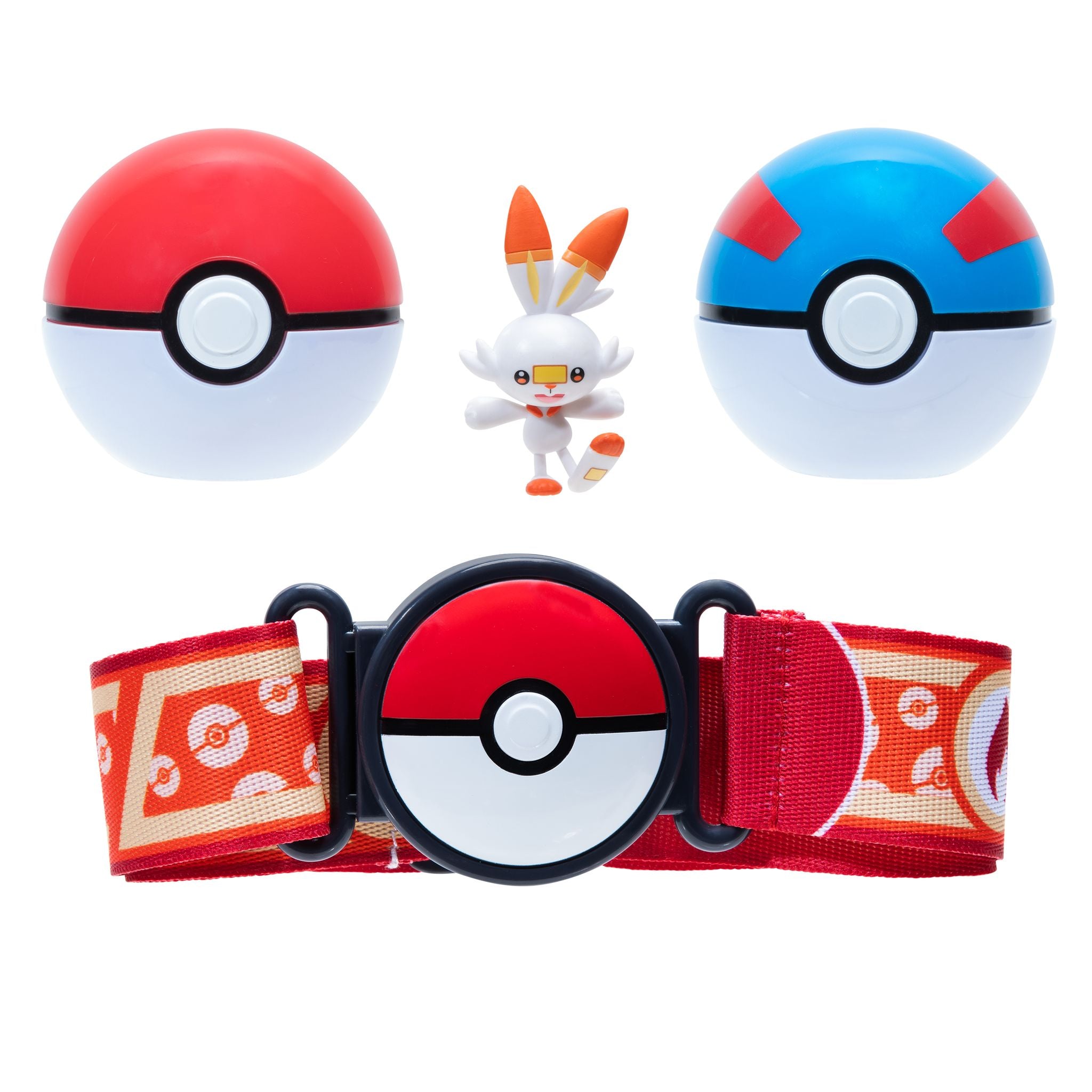 Hot! Pokemon Clip N Go Poke Ball Belt Set with Scorbunny
