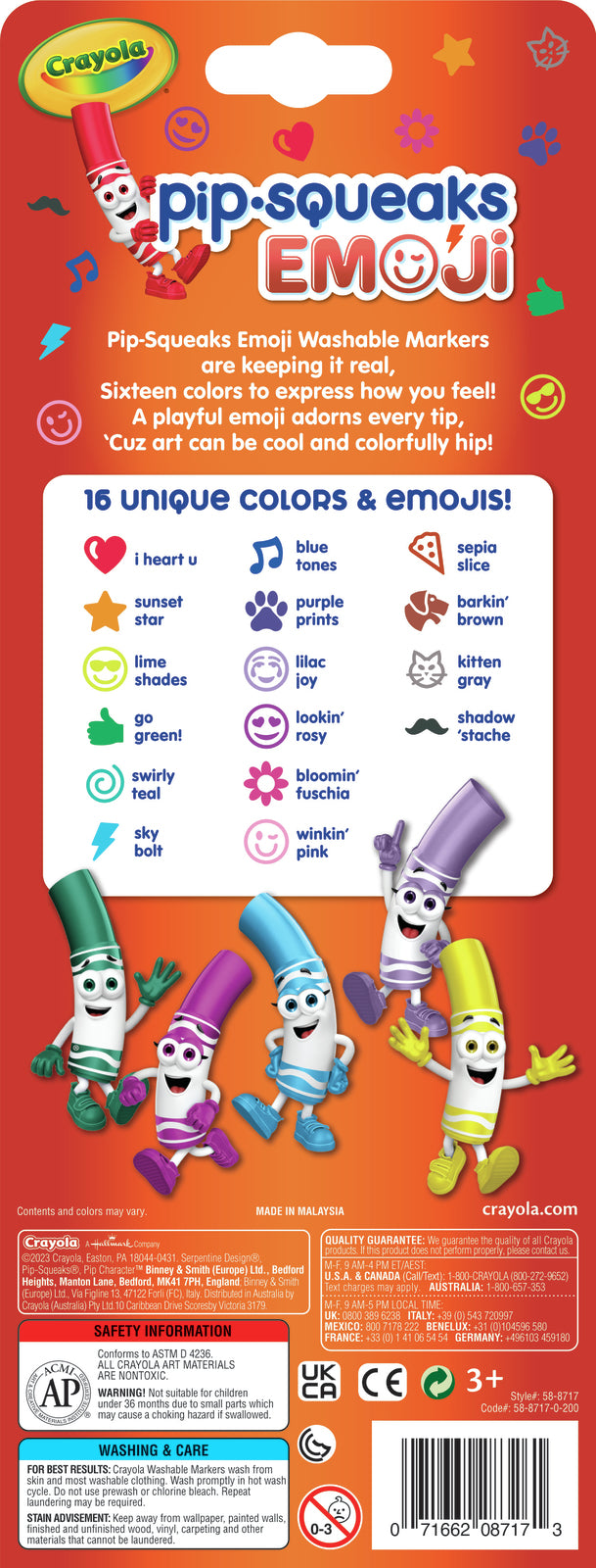 Crayola Pipsqueaks 16-Pack Washable Mini Emoji Markers for Kids