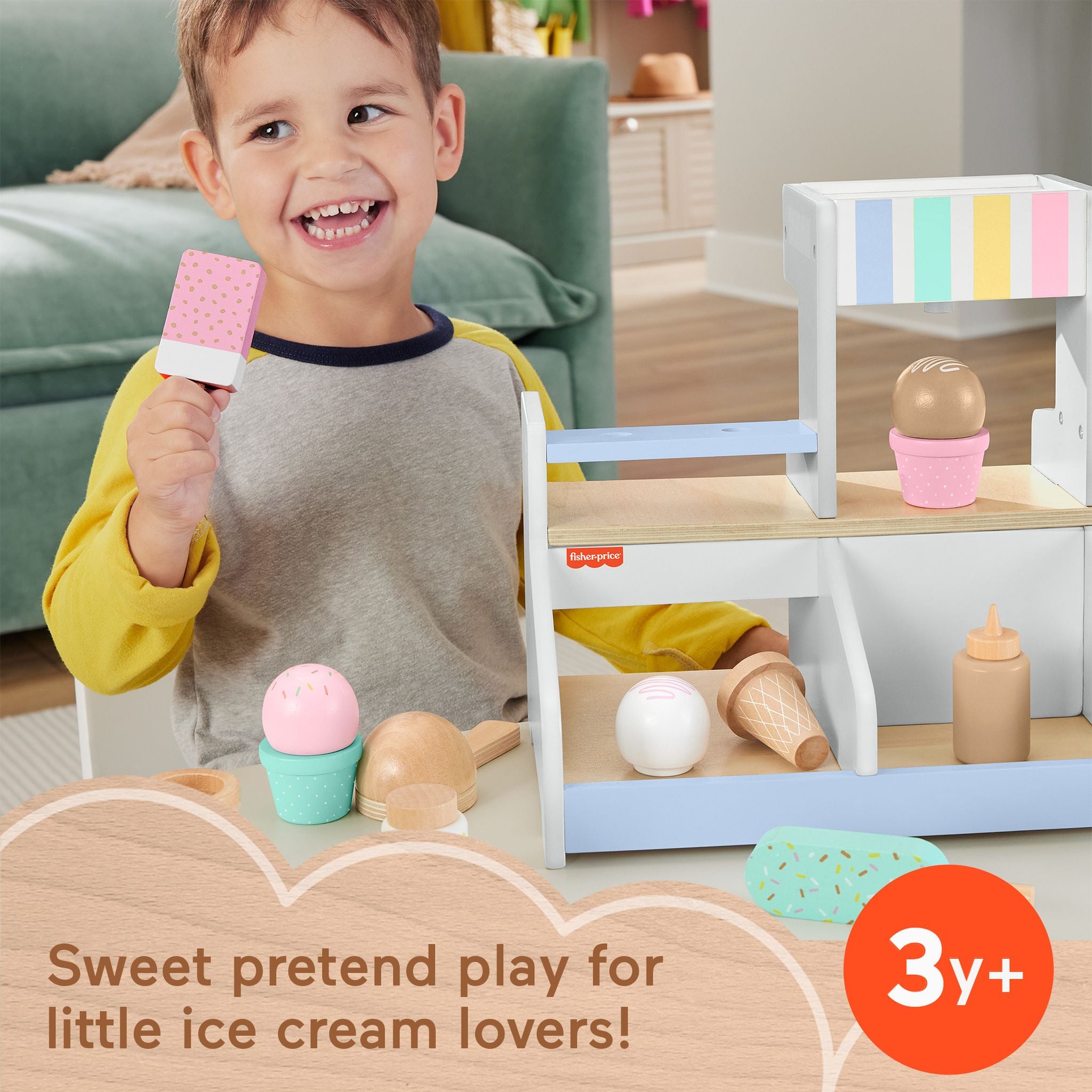 Hot Deal! Fisher-Price Kids' Wooden Pretend Ice Cream Shop Playset