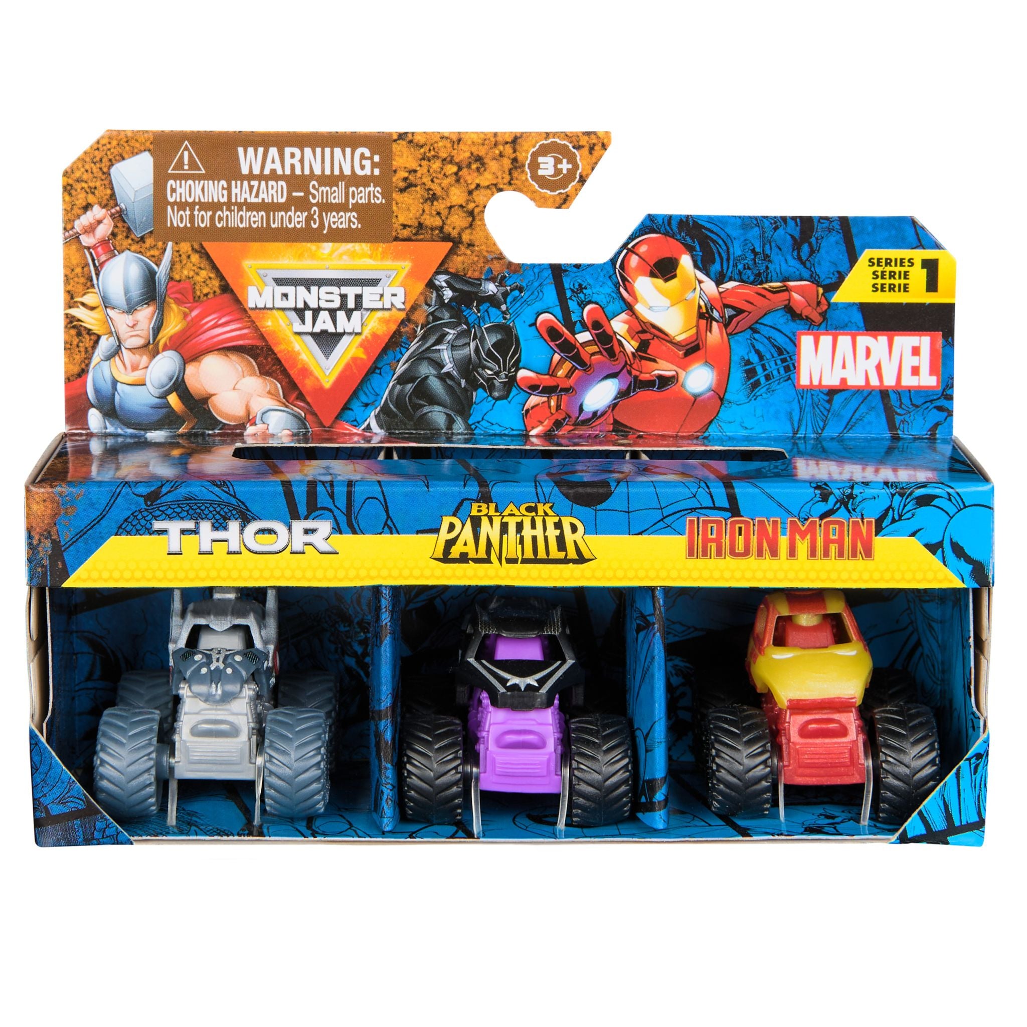 Hot Deal! Monster Jam Mini Marvel 3-Pack with Thor, Black Panther & Iron Man