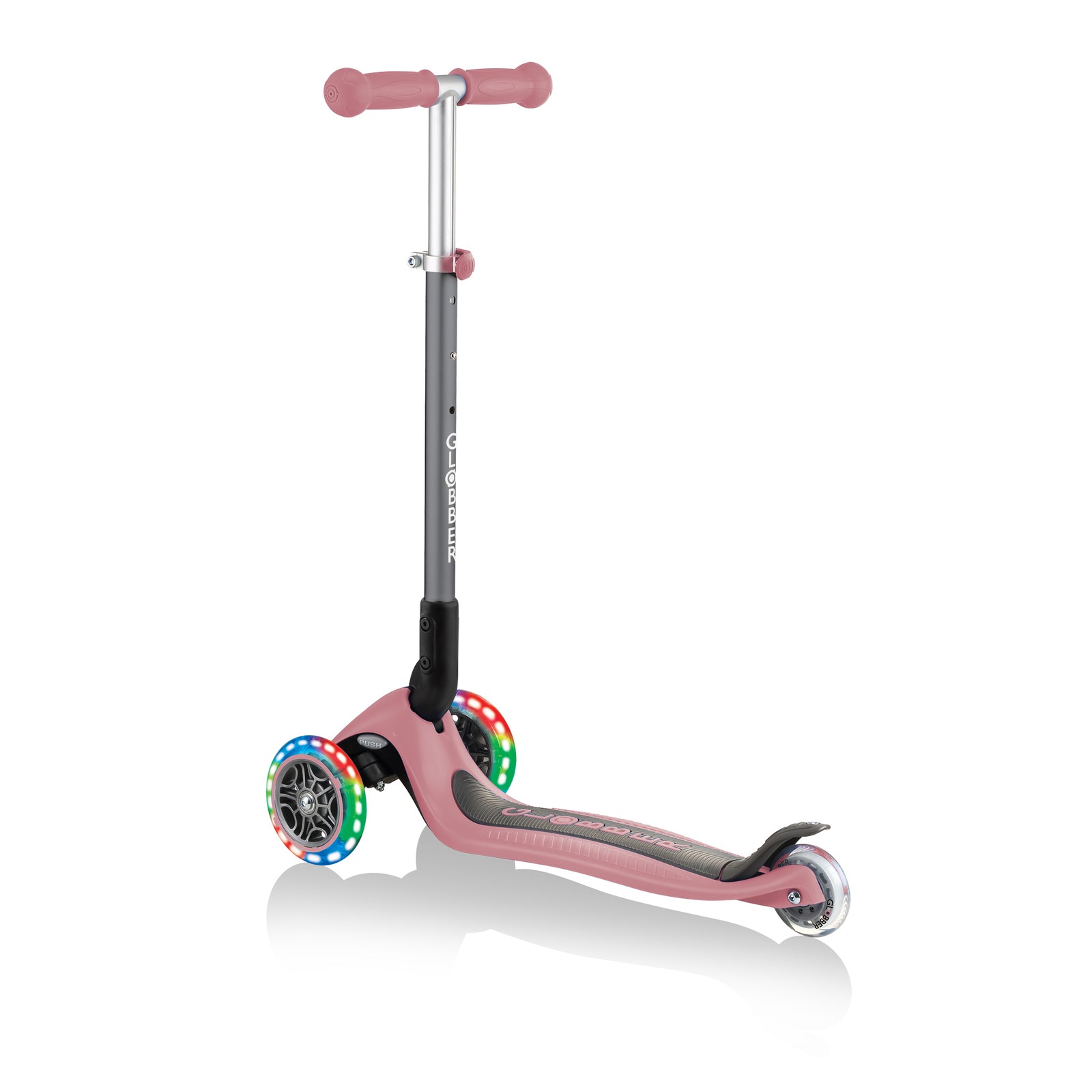 Globber Primo Foldable Lights Scooter in Trendy Deep Pastel Pink - Ideal for Kids