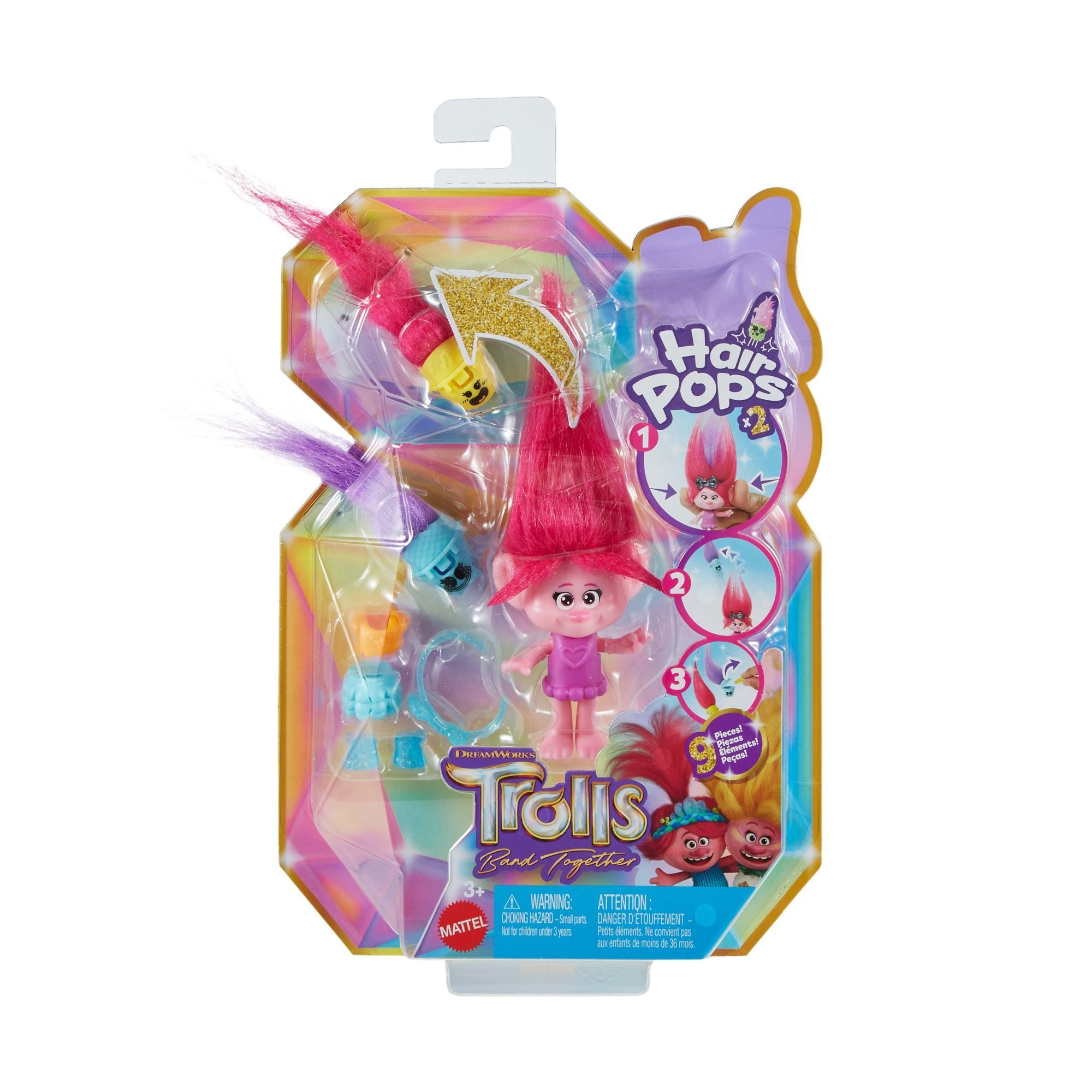 Hot! DreamWorks Trolls 3 Band Together Queen Poppy Hair Pops