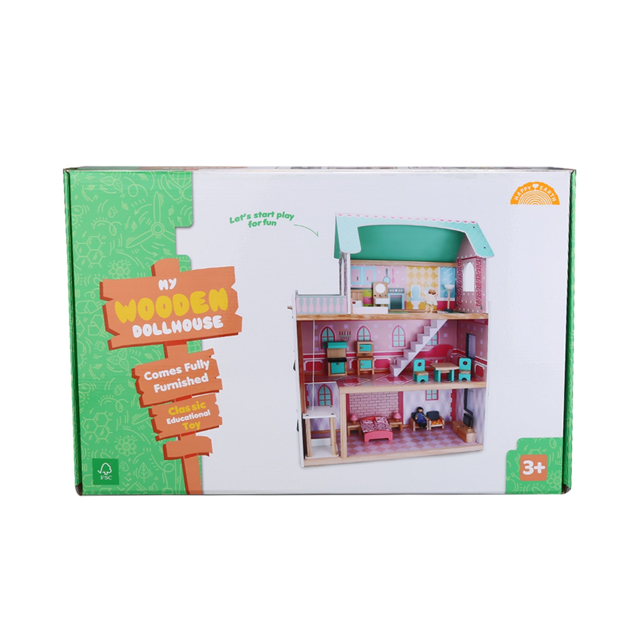 High - Quality Sturdy Wooden Three - Storey Doll House for Kids
